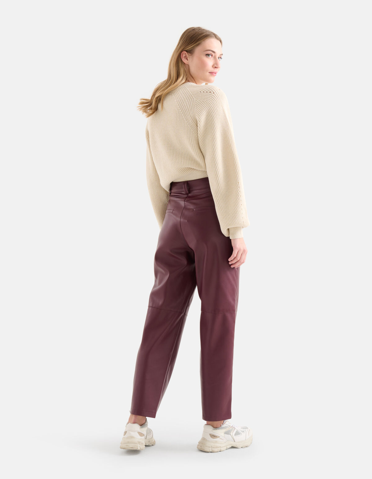 Vegan Leren Straight Broek Donkerrood SHOEBY WOMEN