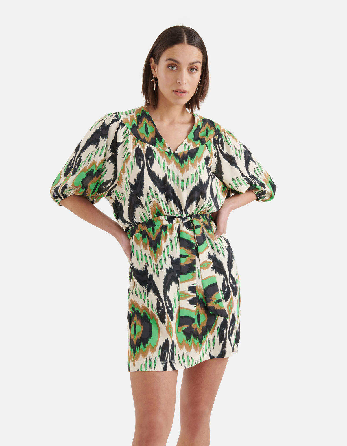 Grafische Print Jurk Groen SHOEBY WOMEN