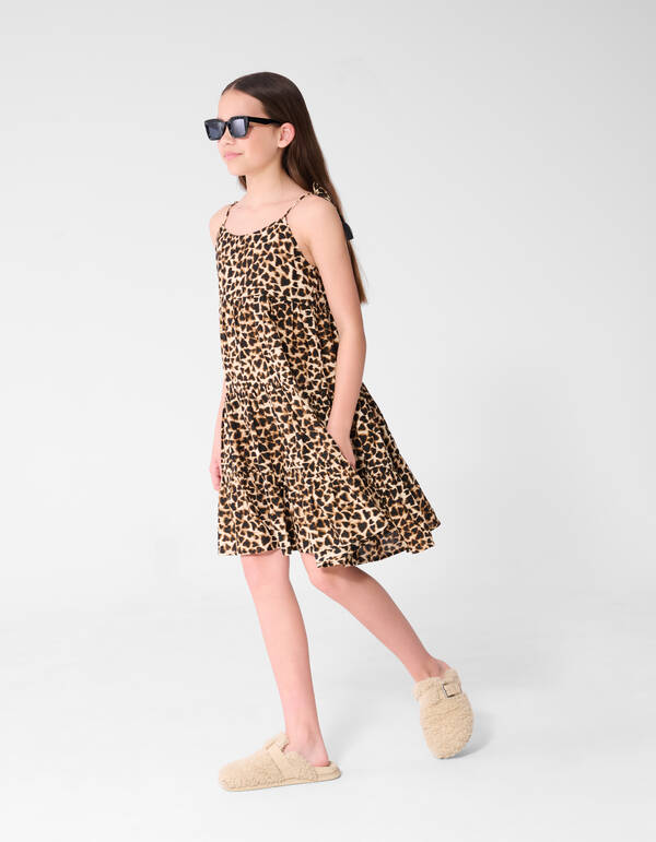 Layer Leopard Print Jurk Bruin SHOEBY GIRLS
