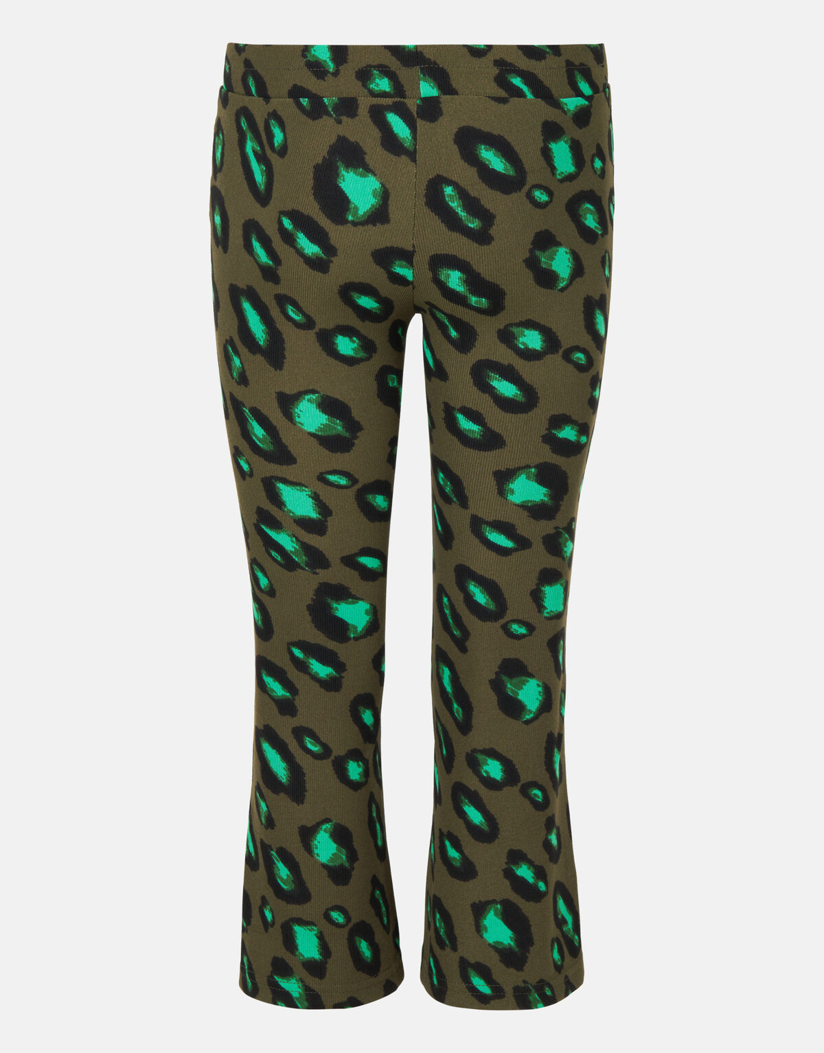 Leopard Rib Flared Broek Donkergroen SHOEBY GIRLS