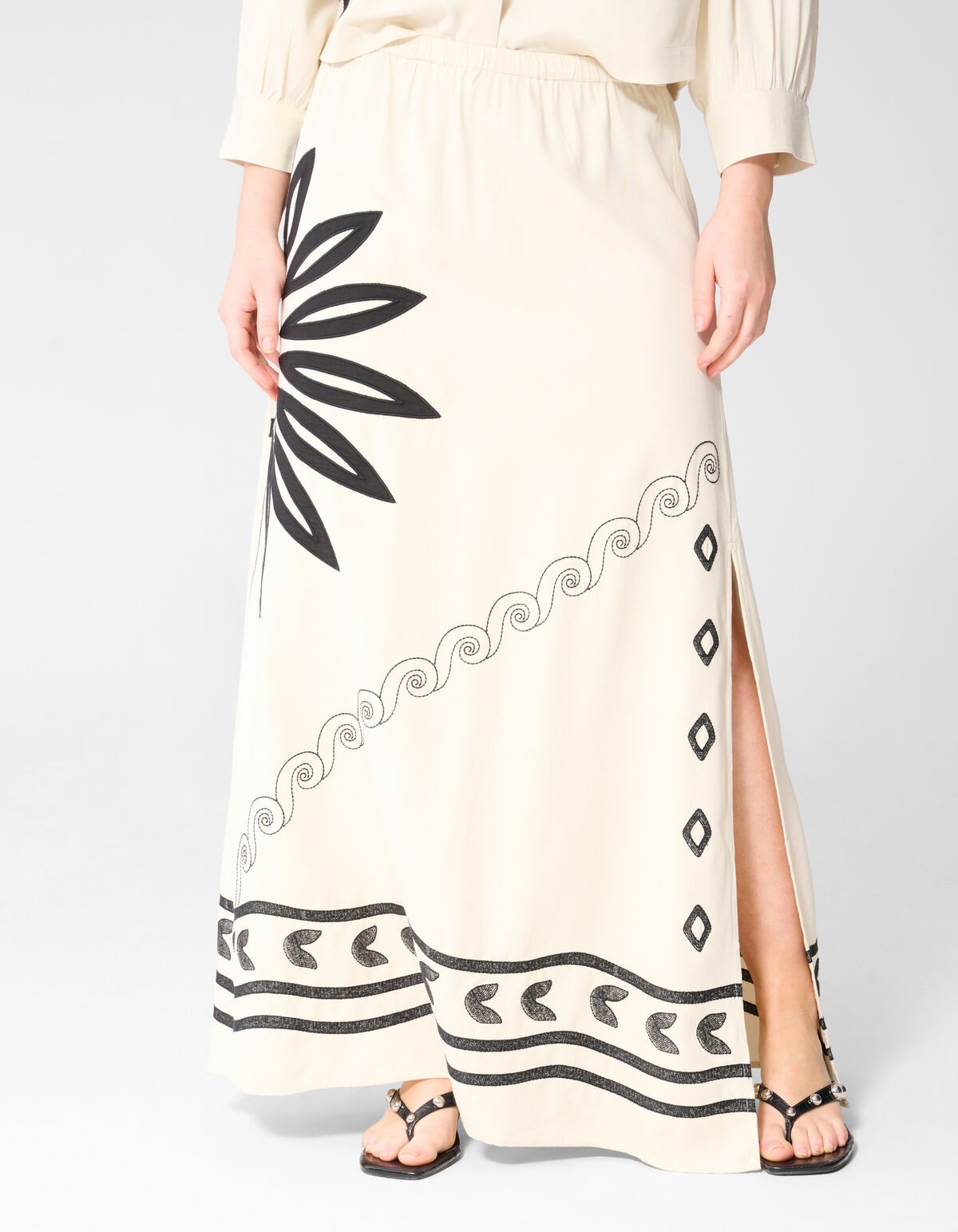 Sun Embroidery Maxi Rok Gebroken Wit SHOEBY WOMEN