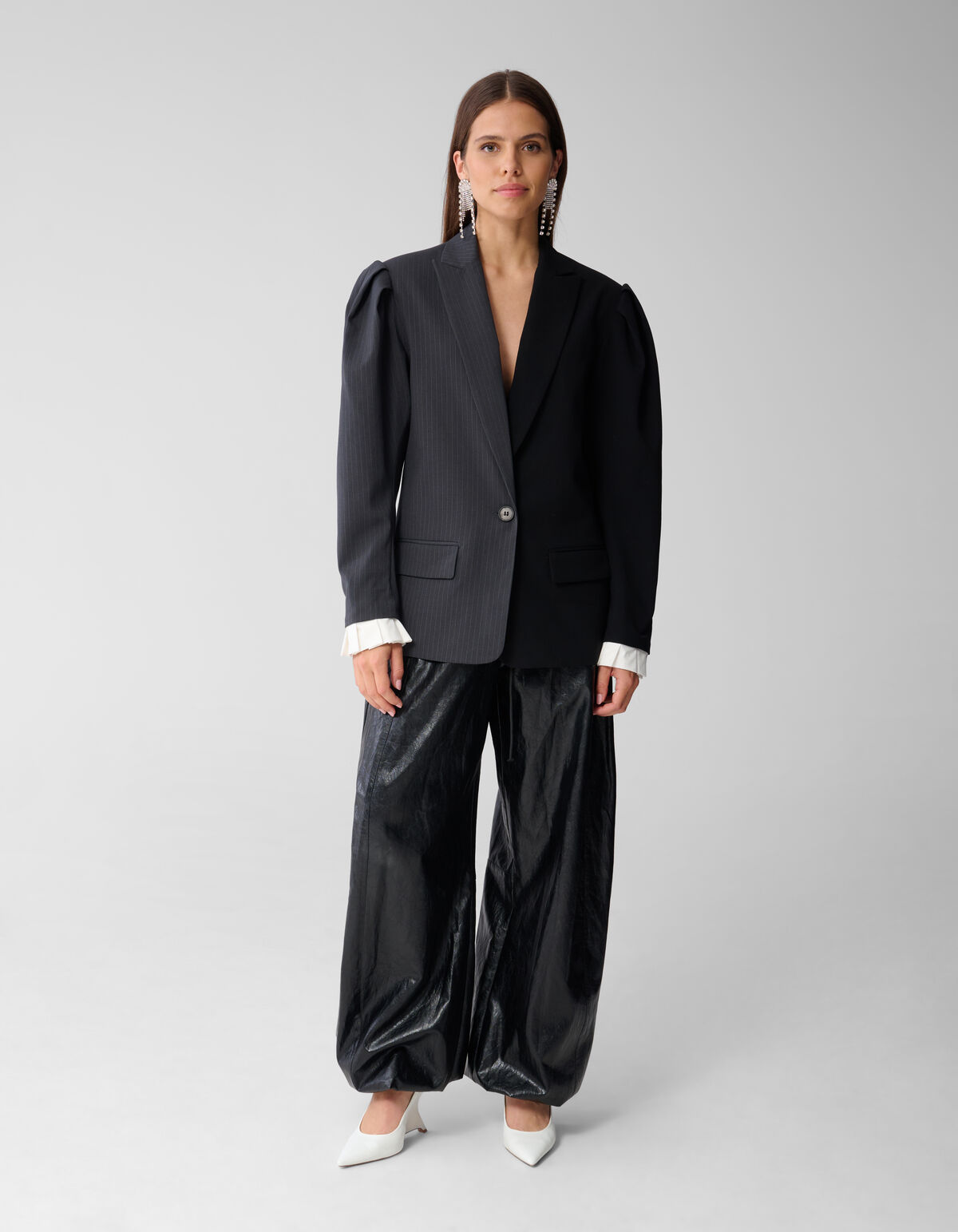 Oversized Pinstripe Mix Blazer Grijs/Zwart SHOEBY WOMEN