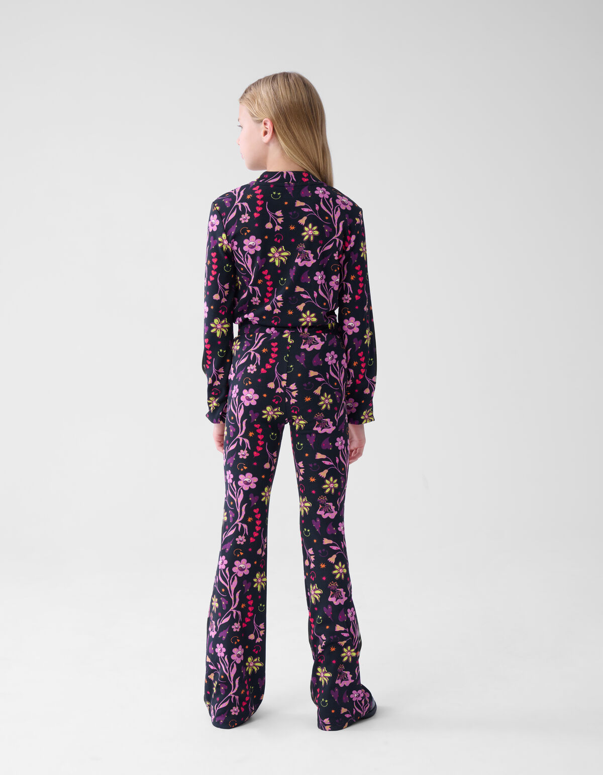 Doodle Print Rib Flared Legging Zwart SHOEBY GIRLS