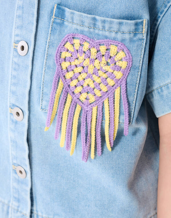 Crochet Denim Blouse Lichtblauw SHOEBY GIRLS