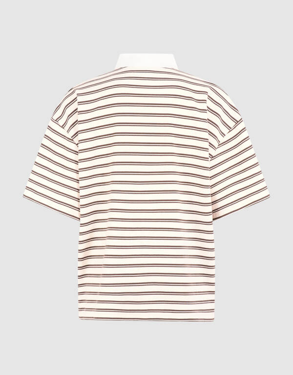 Oversized Stripe Short Sleeve Polo Bruin SHOEBY WOMEN