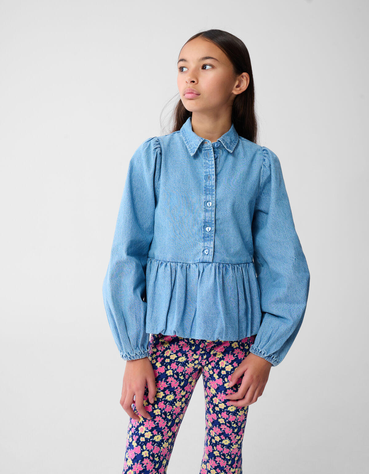 Denim Balloon Fit Blouse Blauw SHOEBY GIRLS