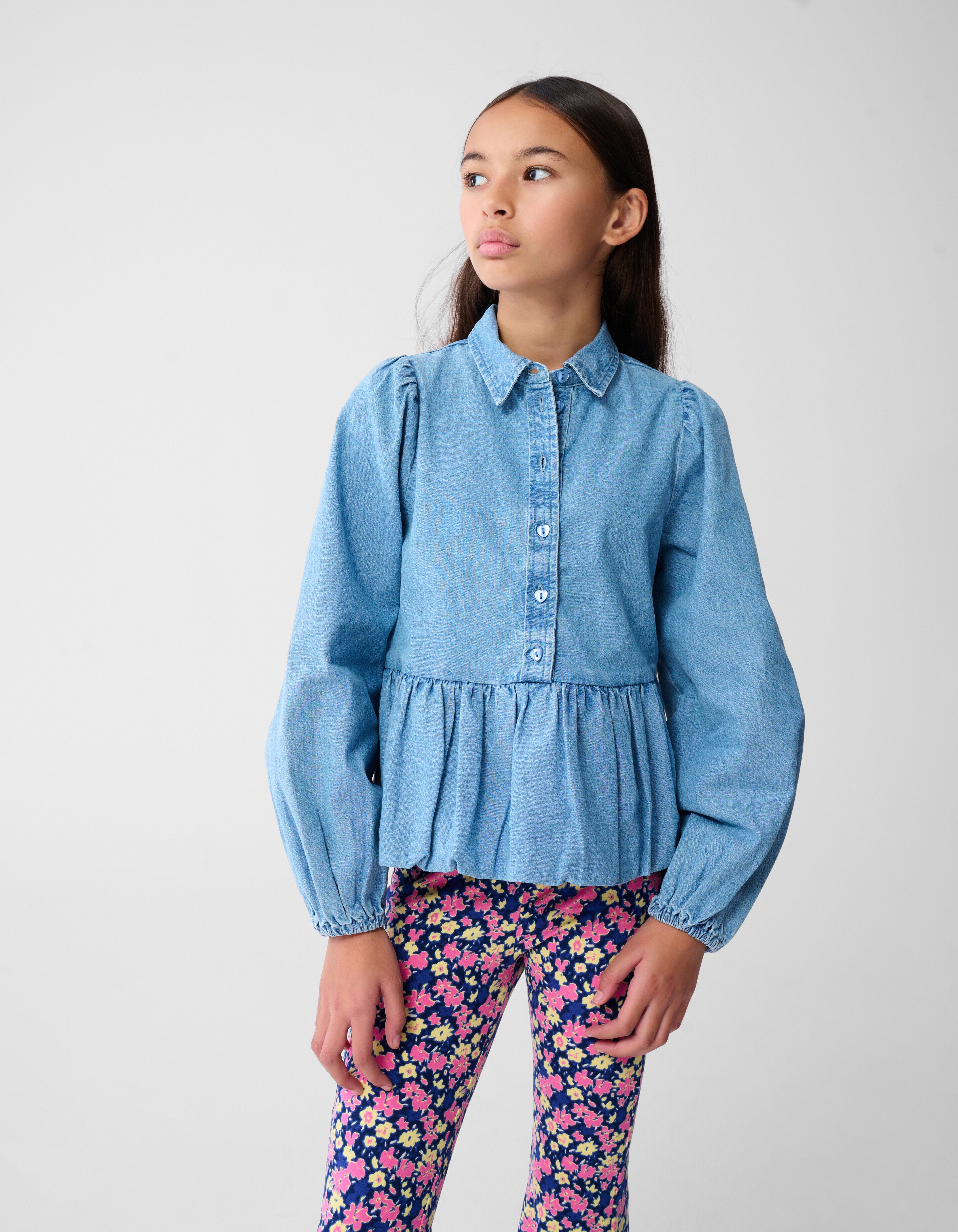 Denim Balloon Fit Blouse Blauw SHOEBY GIRLS
