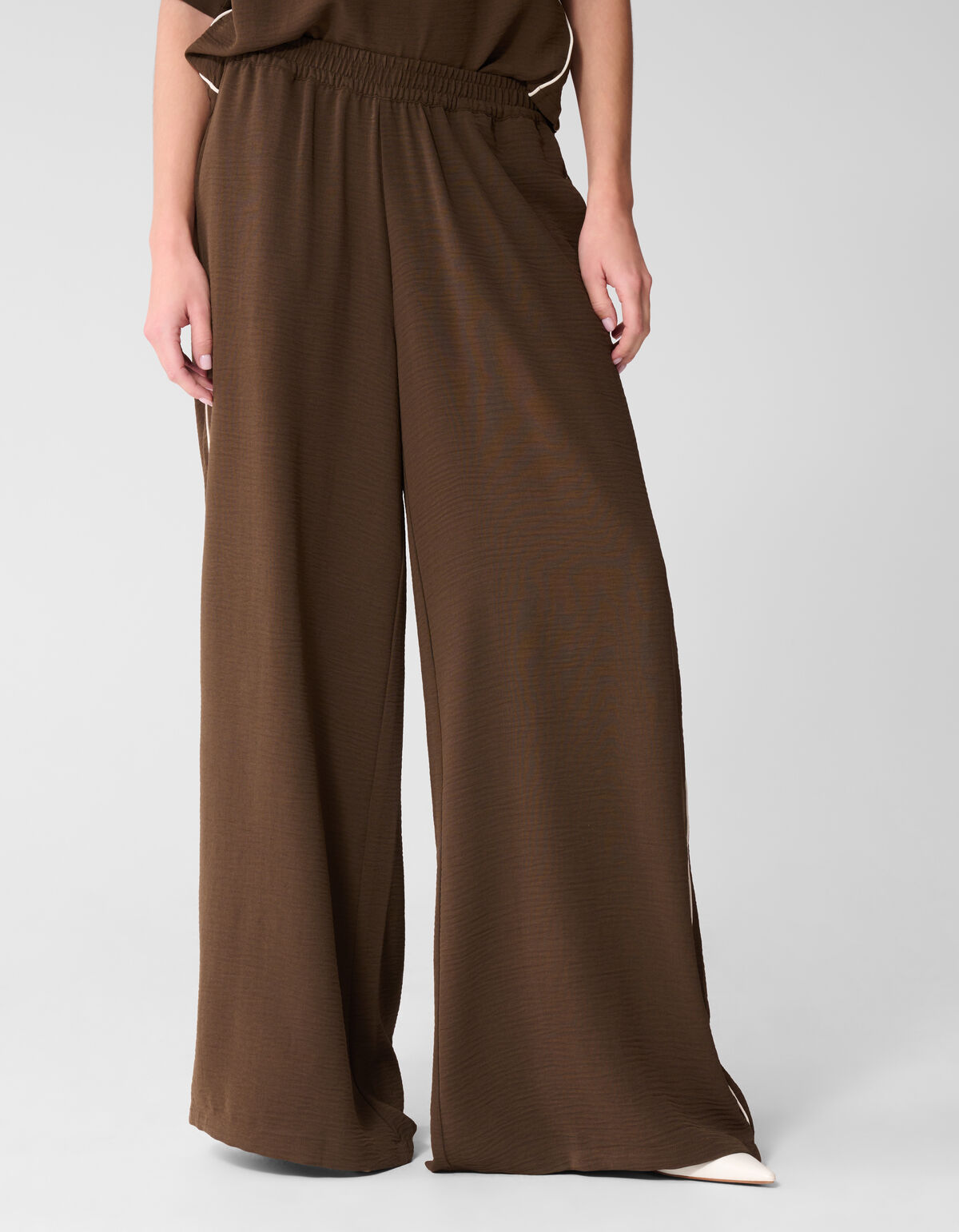 Twist Piping Wide Leg Fit Broek Bruin SHOEBY WOMEN