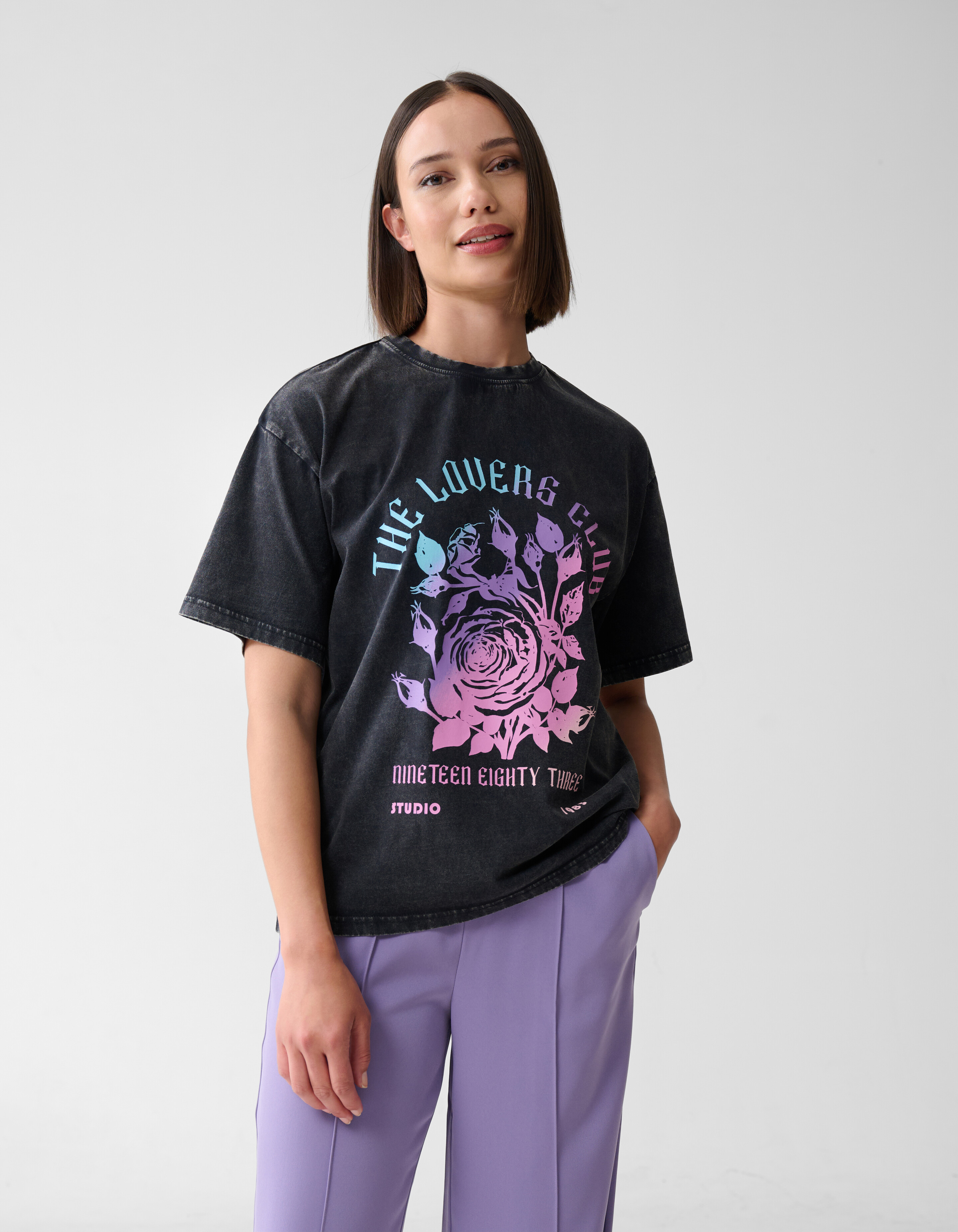 Washed Artwork T-shirt Donkergrijs SHOEBY WOMEN