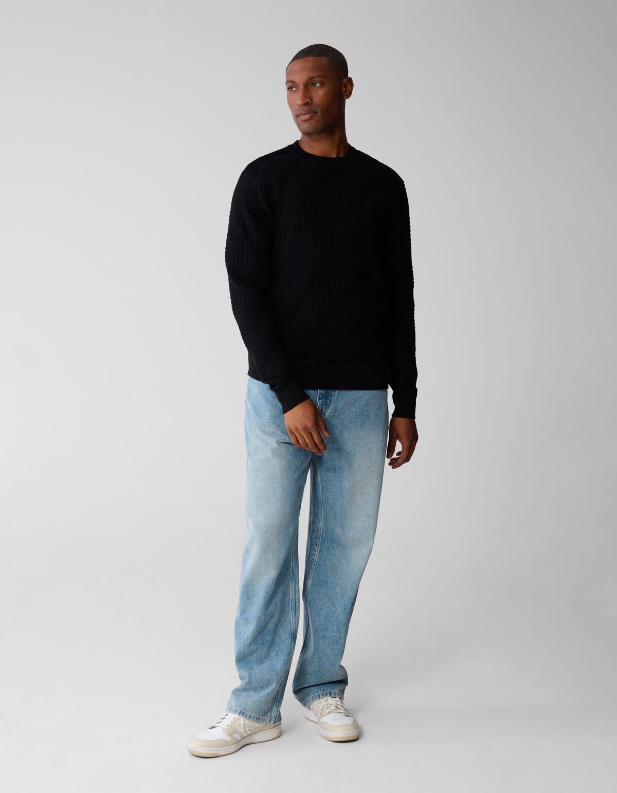 Structuur Knit Sweater Zwart SHOEBY MEN