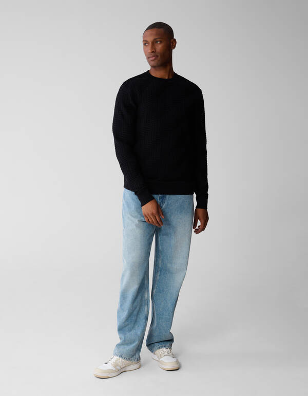Structuur Knit Sweater Zwart SHOEBY MEN