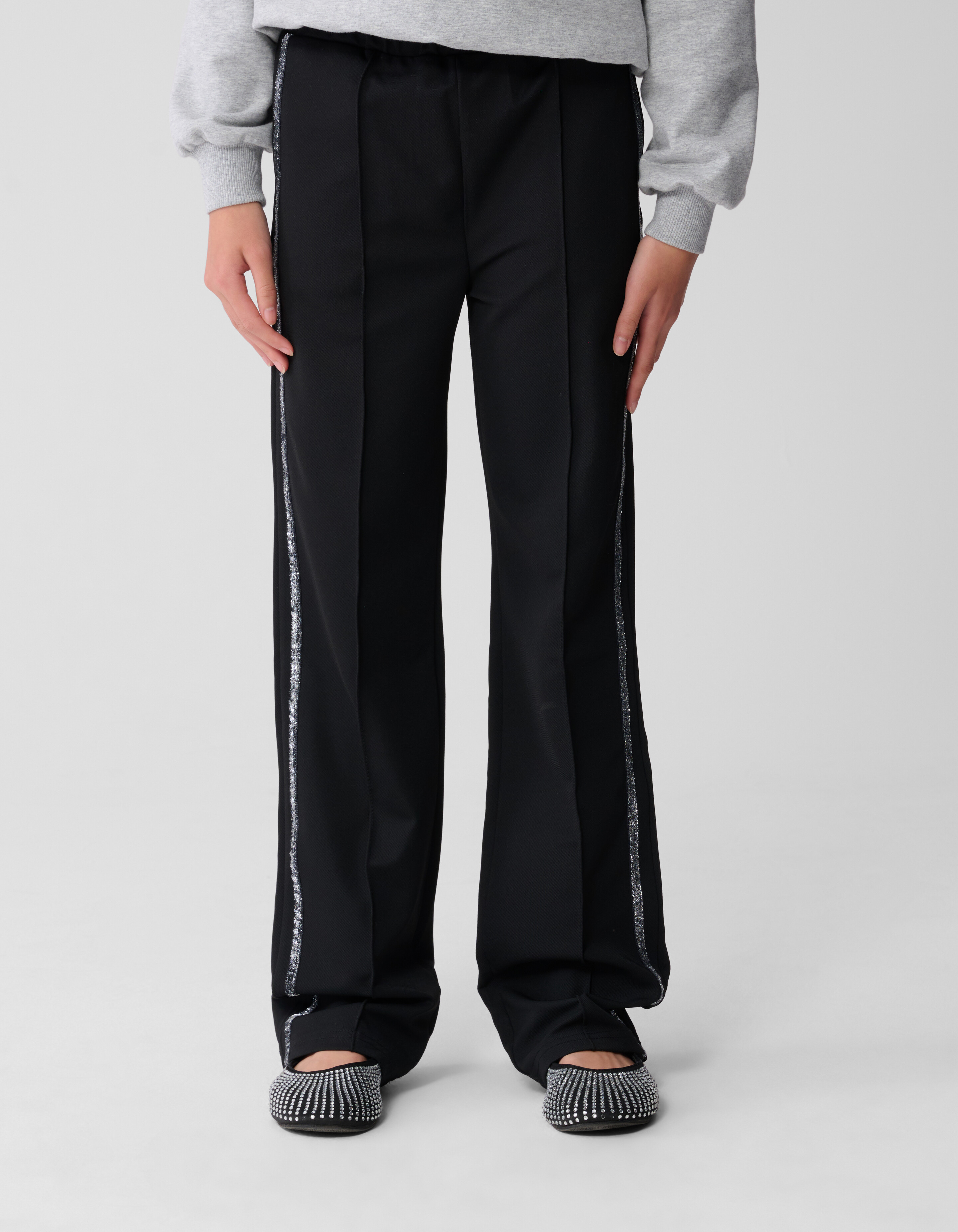 Sporty Glitter Wide Leg Broek Zwart SHOEBY GIRLS