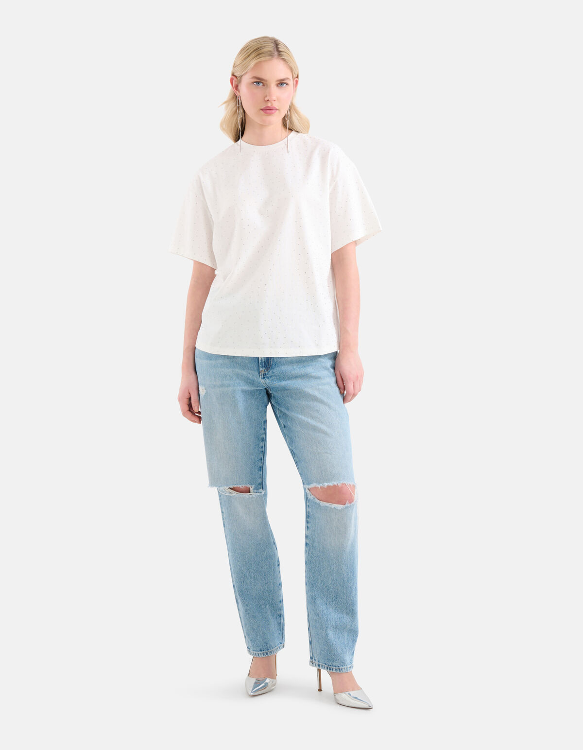 Strass T-shirt Gebroken Wit SHOEBY WOMEN