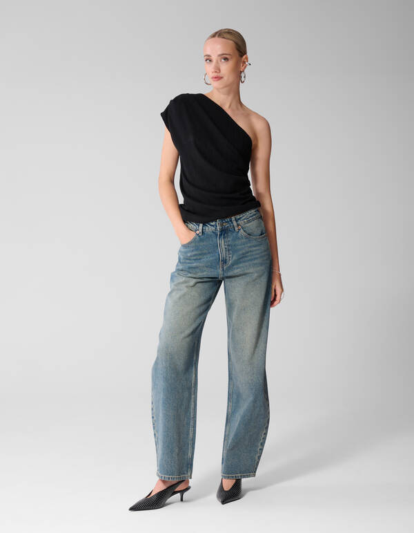 Pleated One Shoulder Top Zwart SHOEBY WOMEN