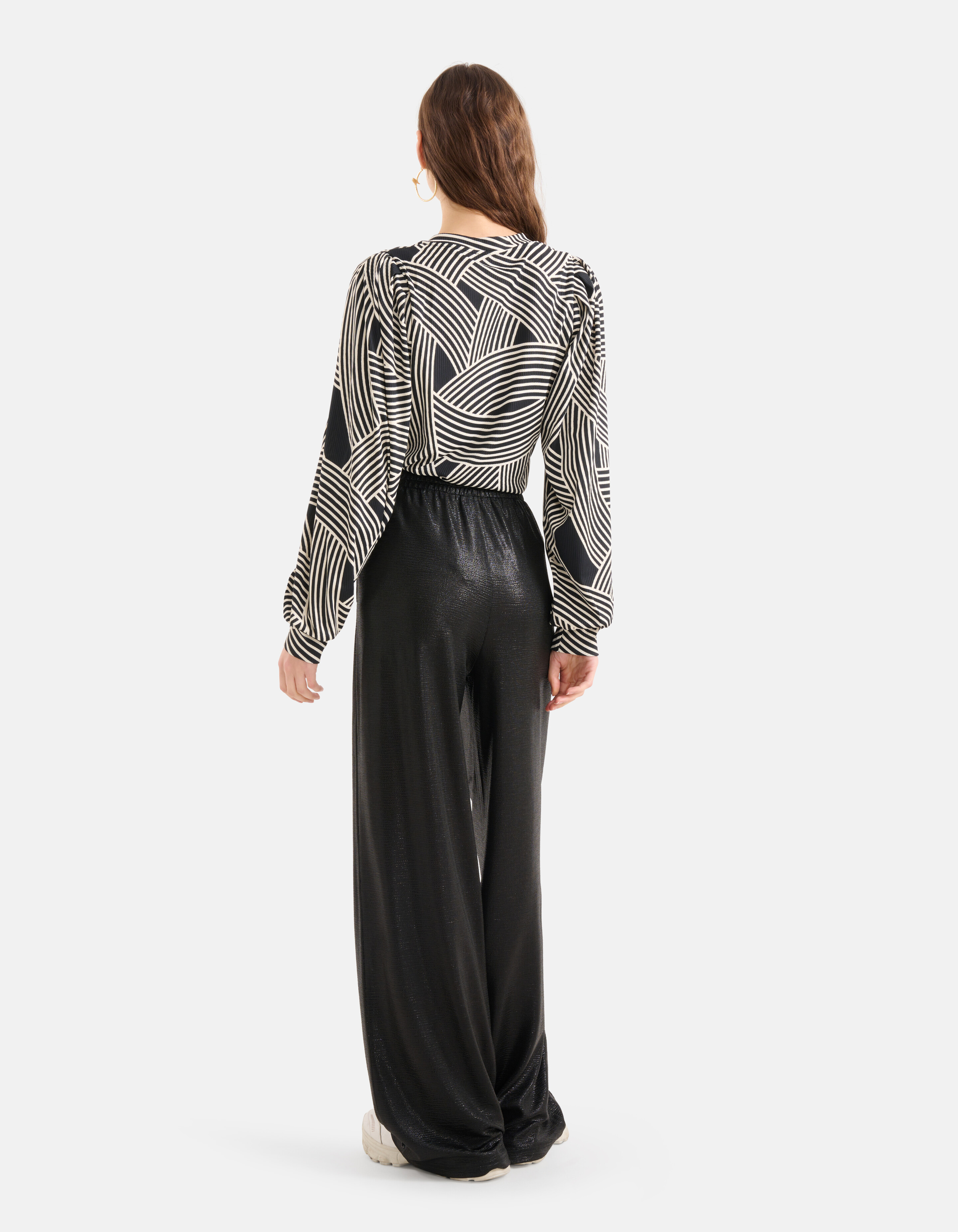 Printed Rib Jersey V-hals Longsleeve Zwart SHOEBY WOMEN