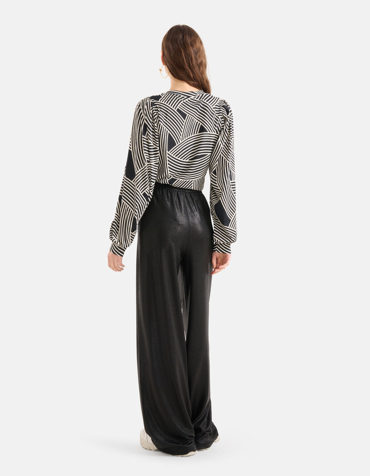 Printed Rib Jersey V-hals Longsleeve Zwart SHOEBY WOMEN