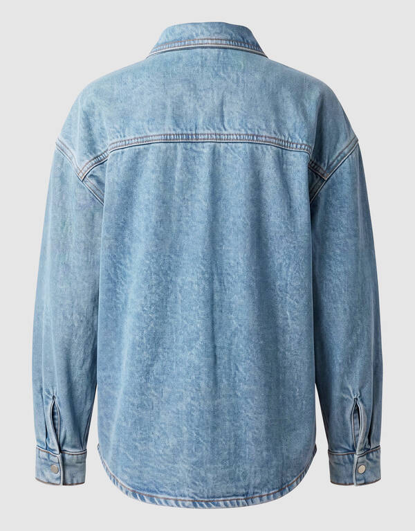 Denim Heart Print Blouse Blauw SHOEBY GIRLS