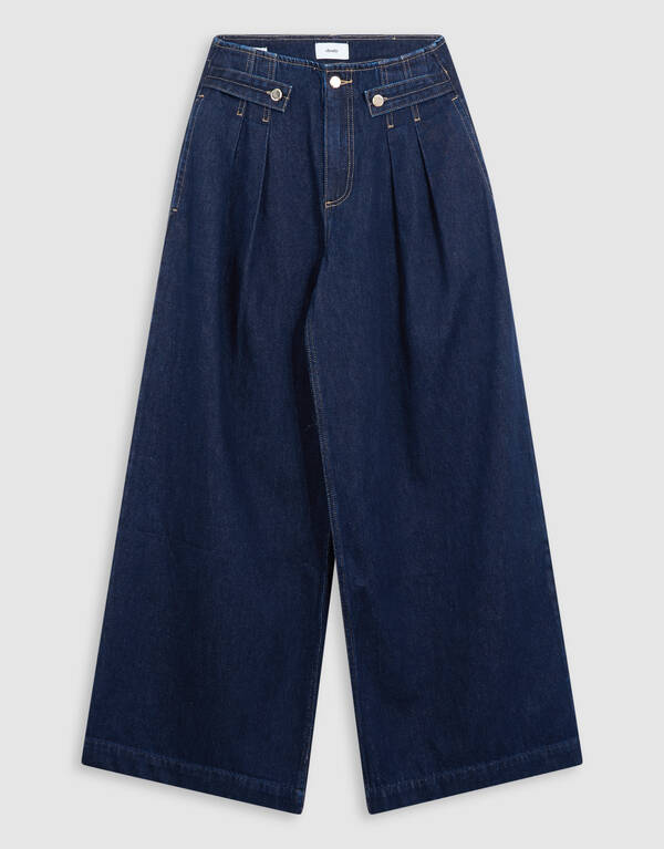 Pleated Button Wide Leg Fit Jeans Donkerblauw SHOEBY WOMEN