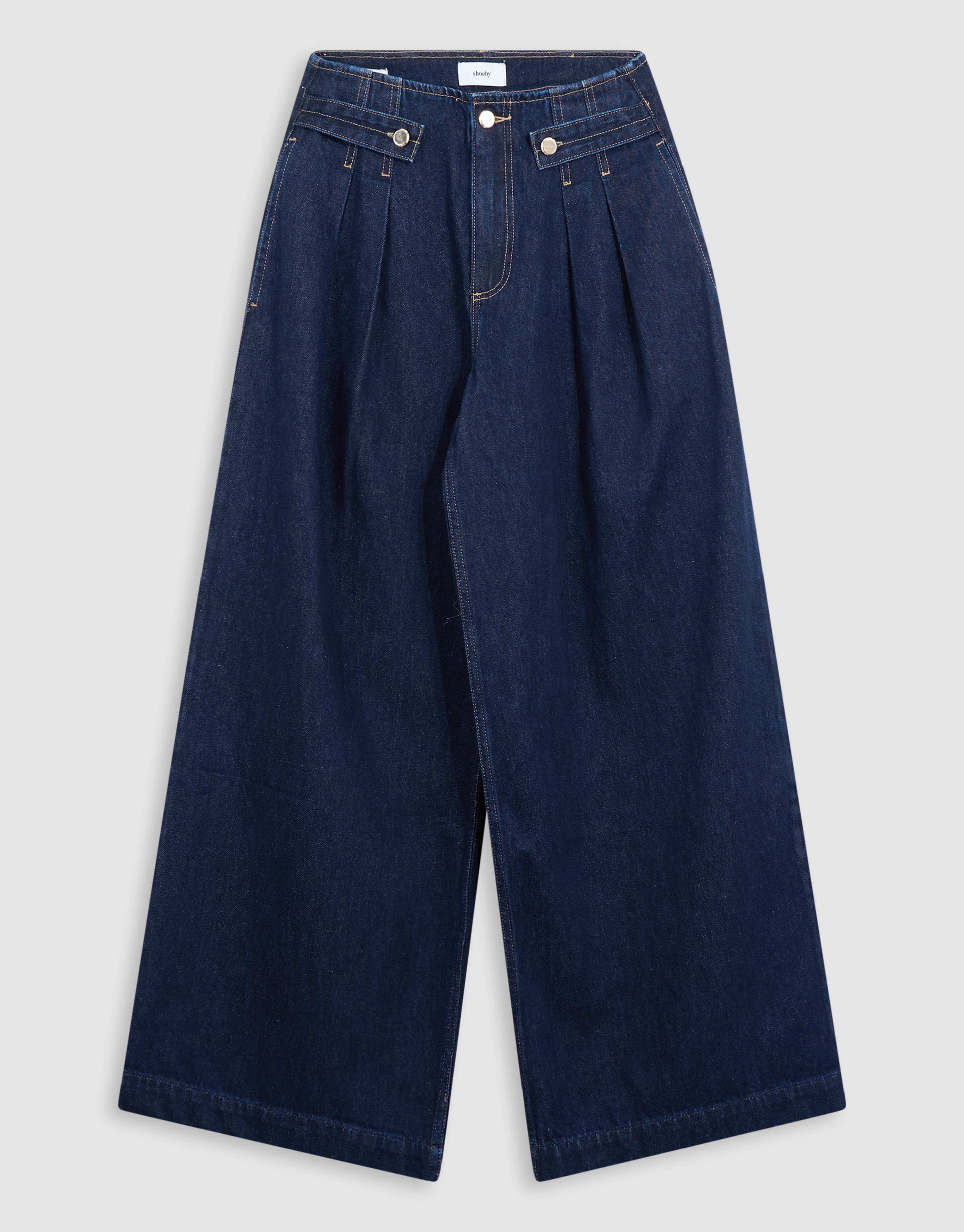Pleated Button Wide Leg Fit Jeans Donkerblauw SHOEBY WOMEN