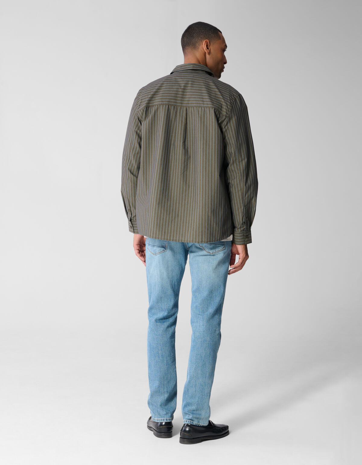 Relaxed Fit Gestreept Overhemd Donkerbruin SHOEBY MEN