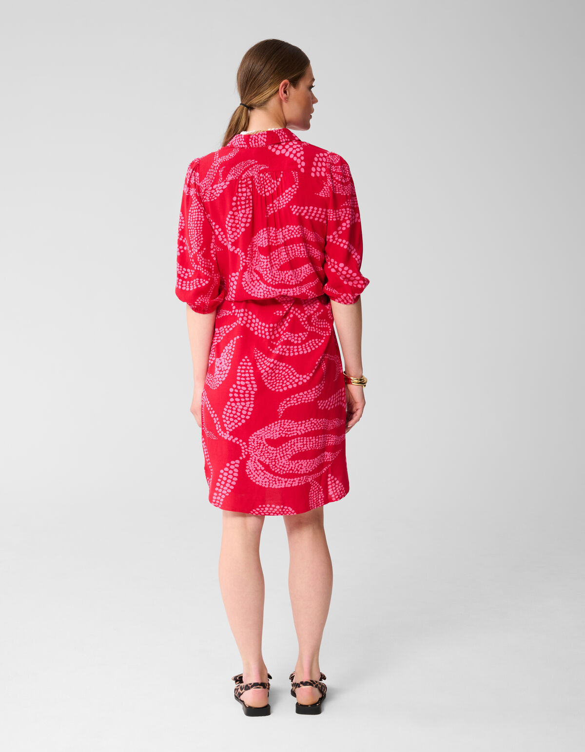 Printed Midi Jurk Rood SHOEBY WOMEN