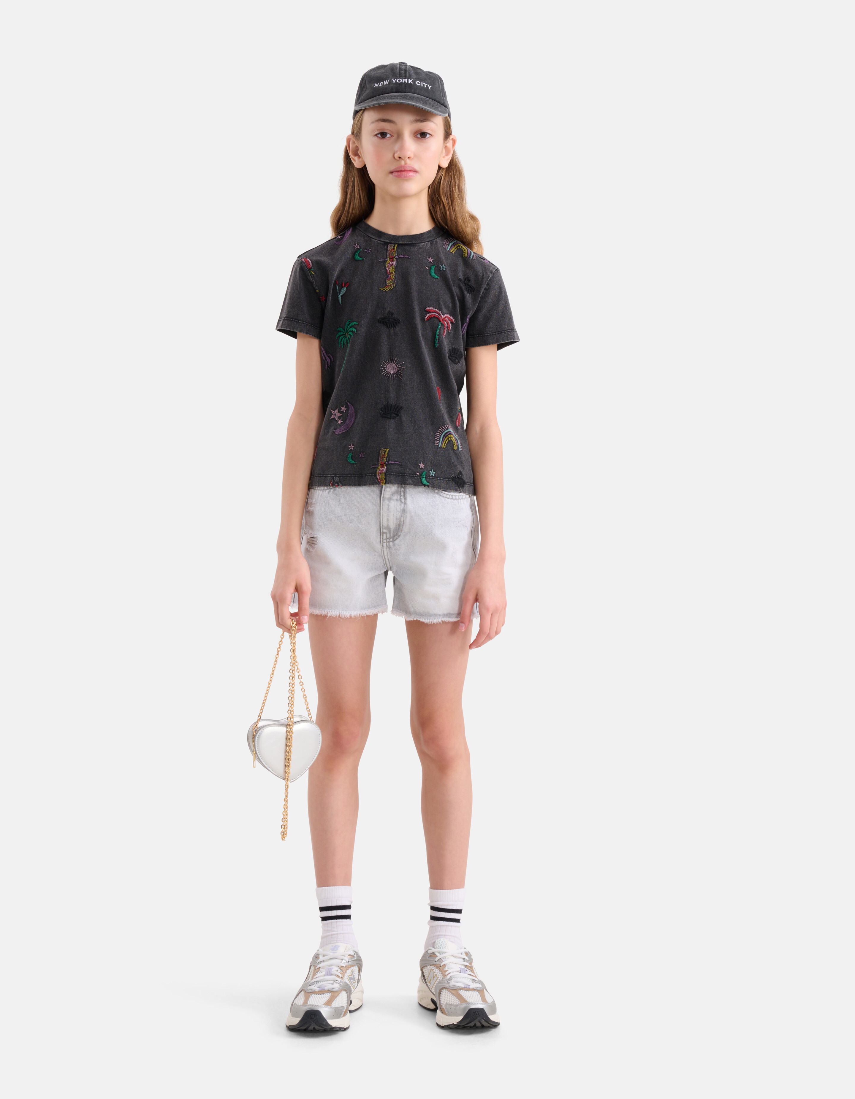 Embroidery T-shirt Donkergrijs SHOEBY GIRLS