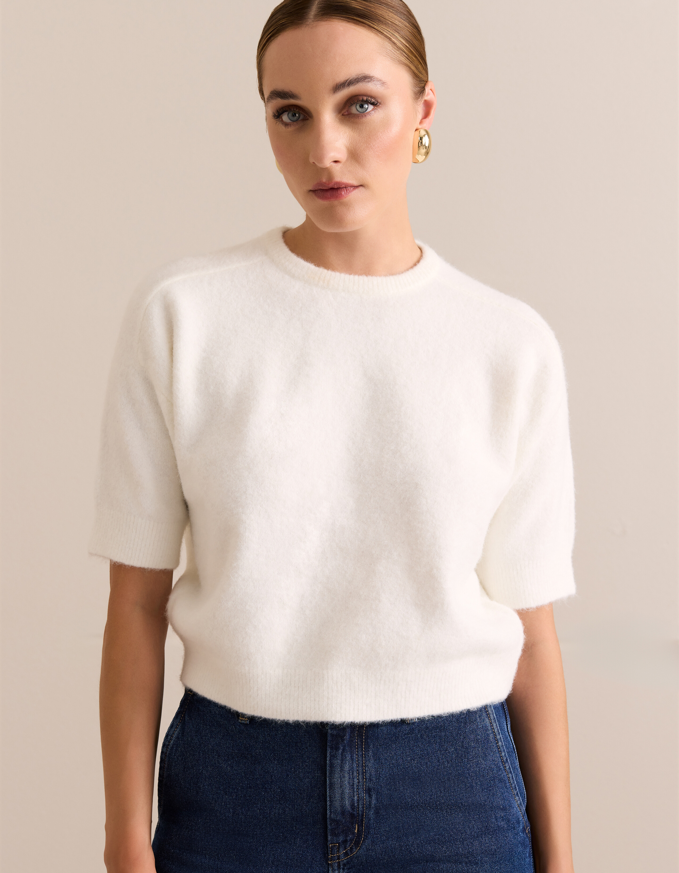 Short Sleeve Knit Top Gebroken Wit By Mieke SHOEBY WOMEN