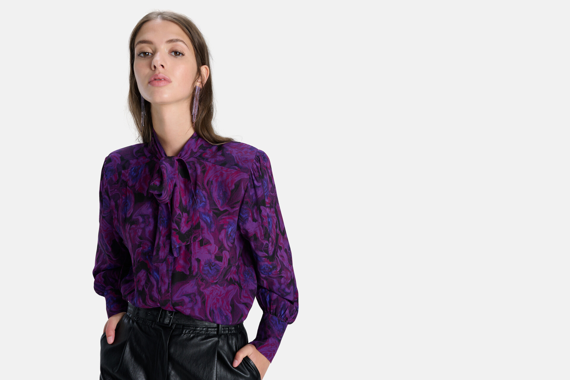 Bloemenprint Strik Blouse Paars SHOEBY WOMEN