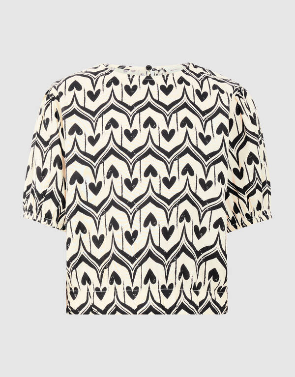 Heart Print Top Gebroken Wit/Zwart SHOEBY GIRLS