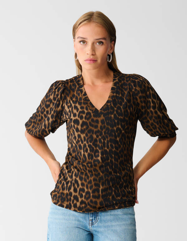 Rib Jersey Leopard Top Bruin SHOEBY WOMEN