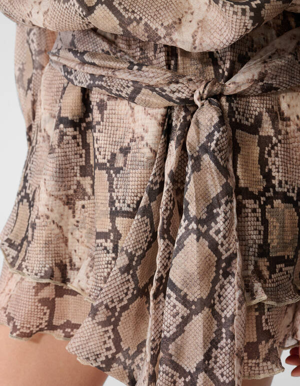 Snake Ruffle Mini Jurk Lichtbruin SHOEBY WOMEN