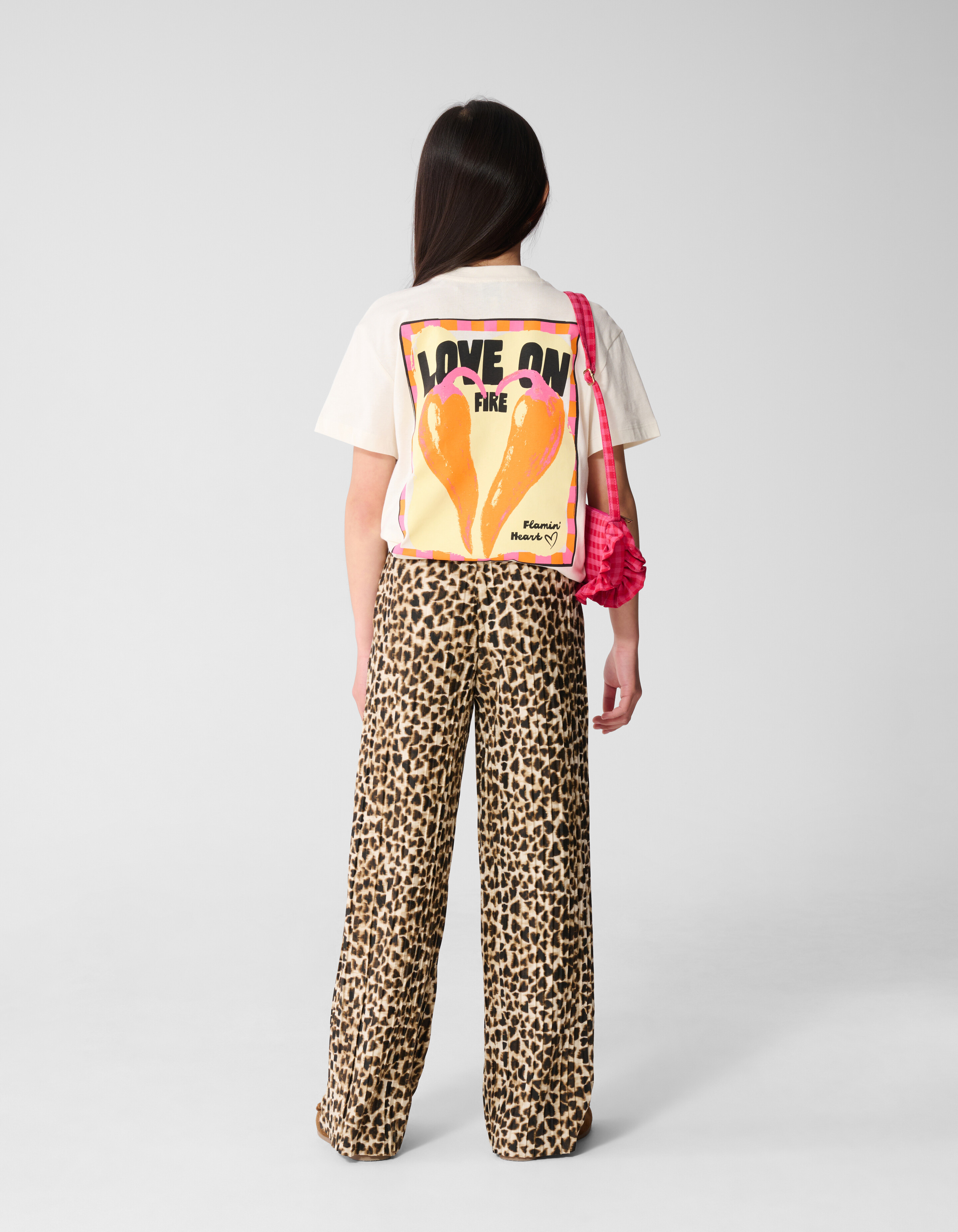 Leopard Pliss&eacute; Wide Leg Broek Lichtbruin SHOEBY GIRLS