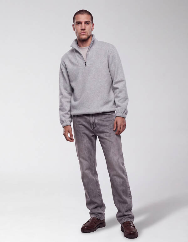 Zip High Neck Sweater Lichtgrijs SHOEBY MEN