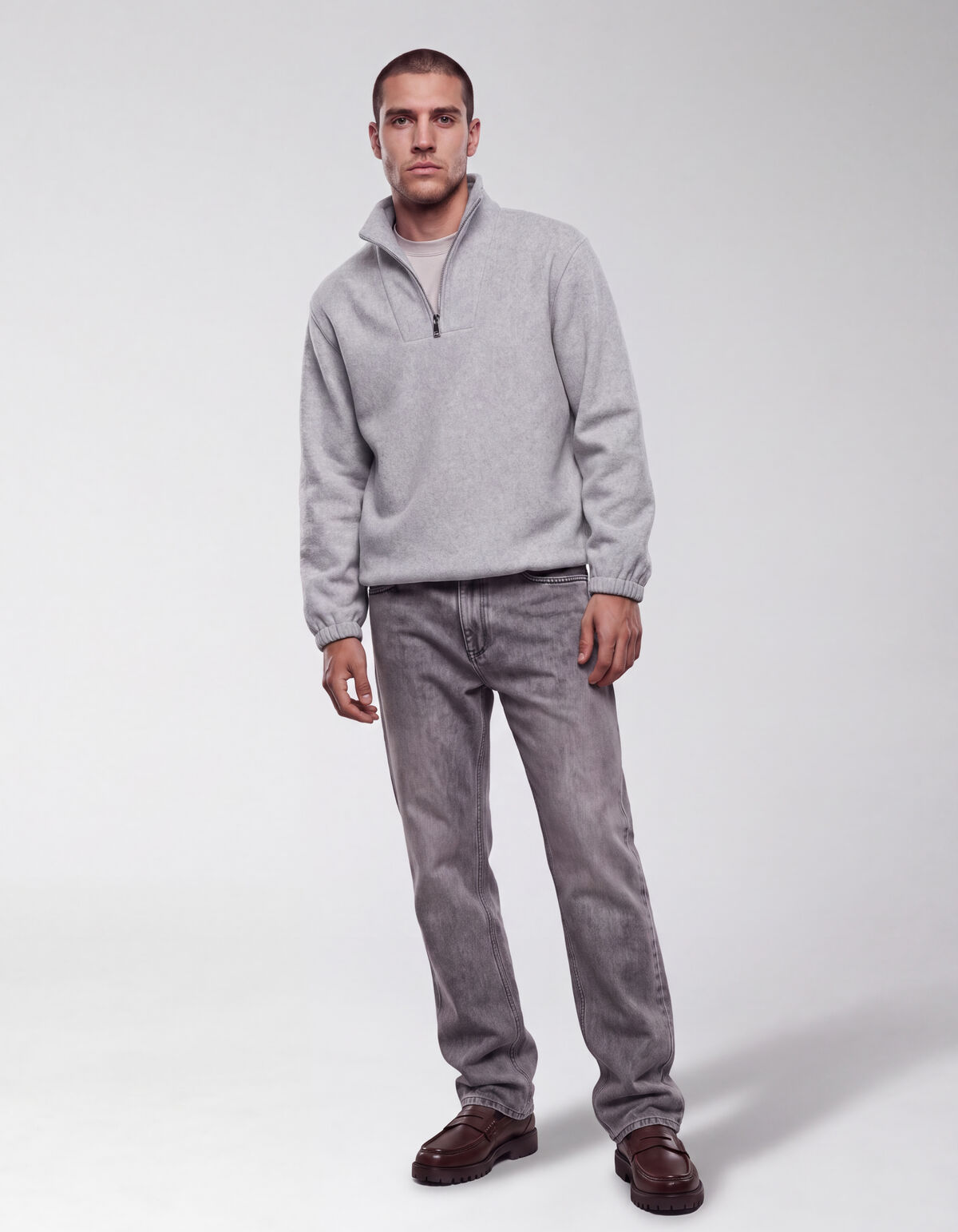 Zip High Neck Sweater Lichtgrijs SHOEBY MEN