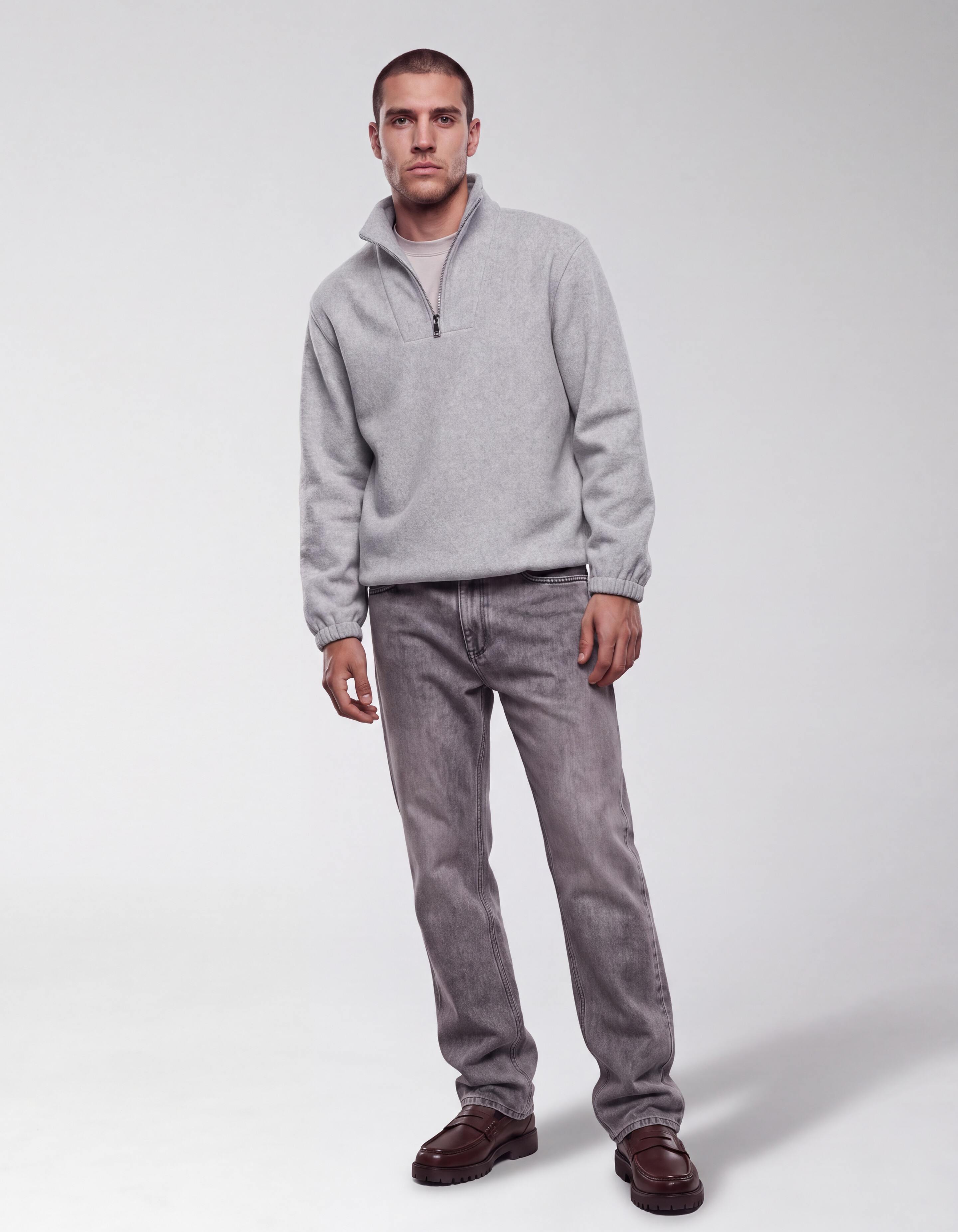 Zip High Neck Sweater Lichtgrijs SHOEBY MEN