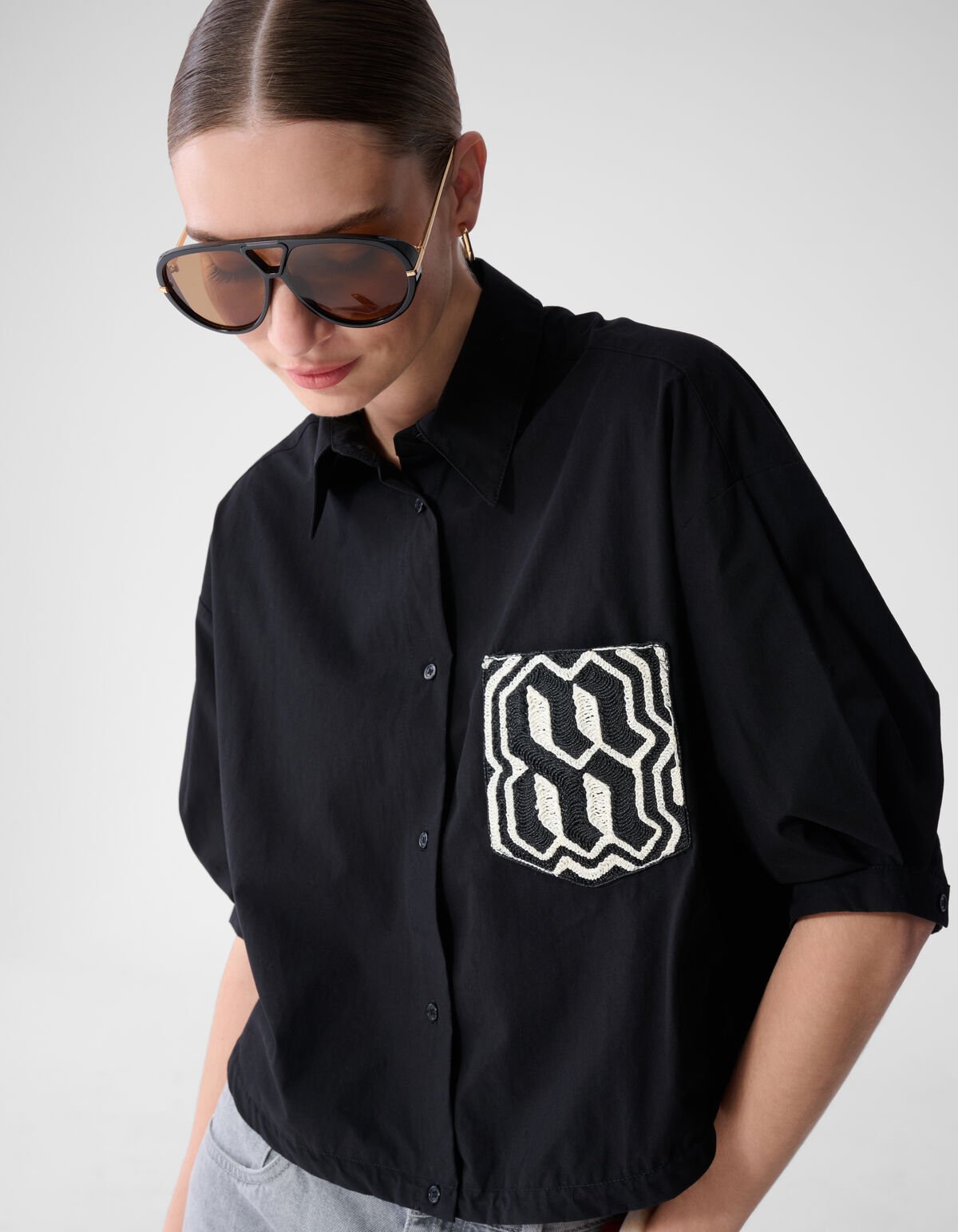 Oversized Embroiery Blouse Zwart By Mieke SHOEBY WOMEN