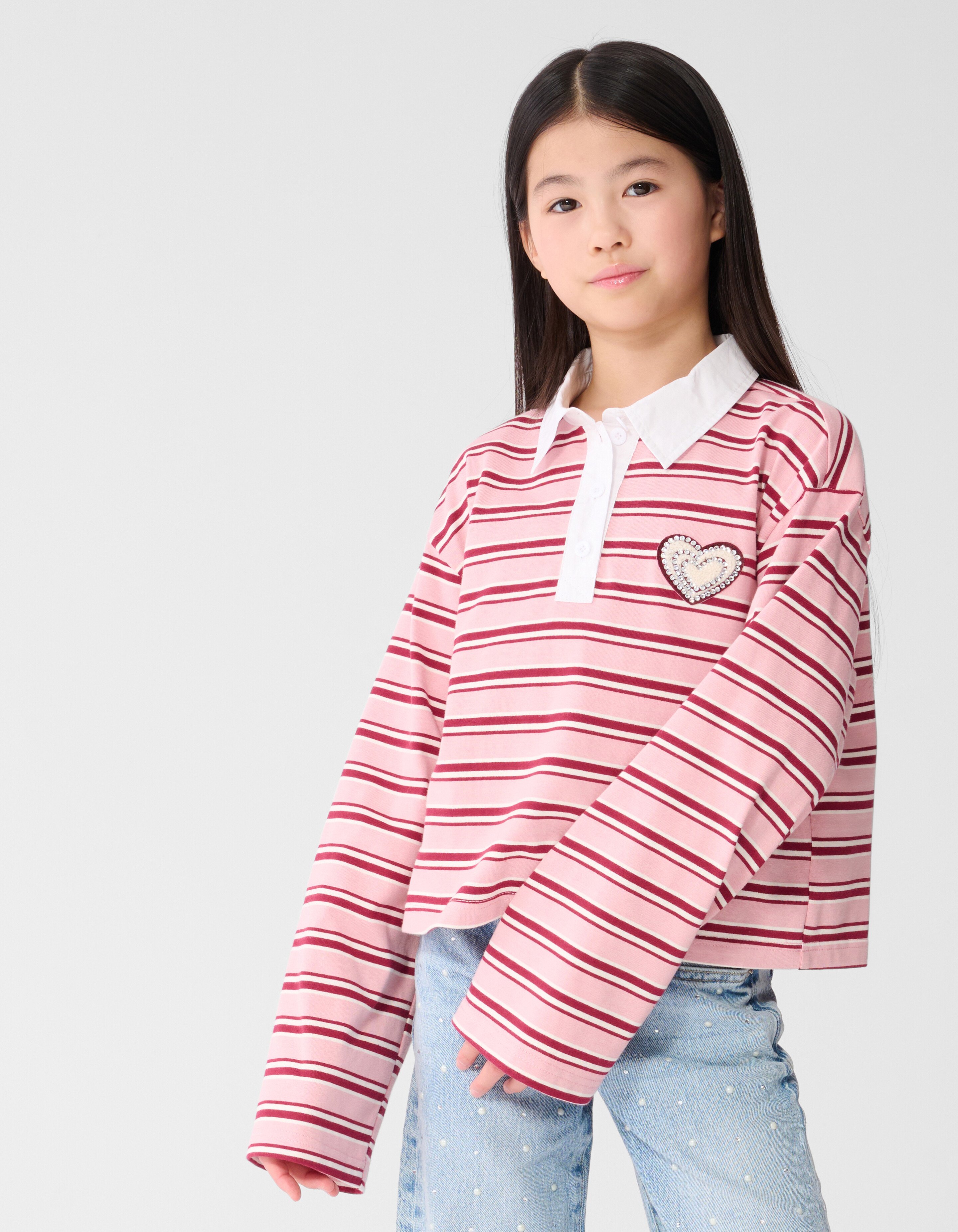Striped Longsleeve Polo Rood/Roze SHOEBY GIRLS