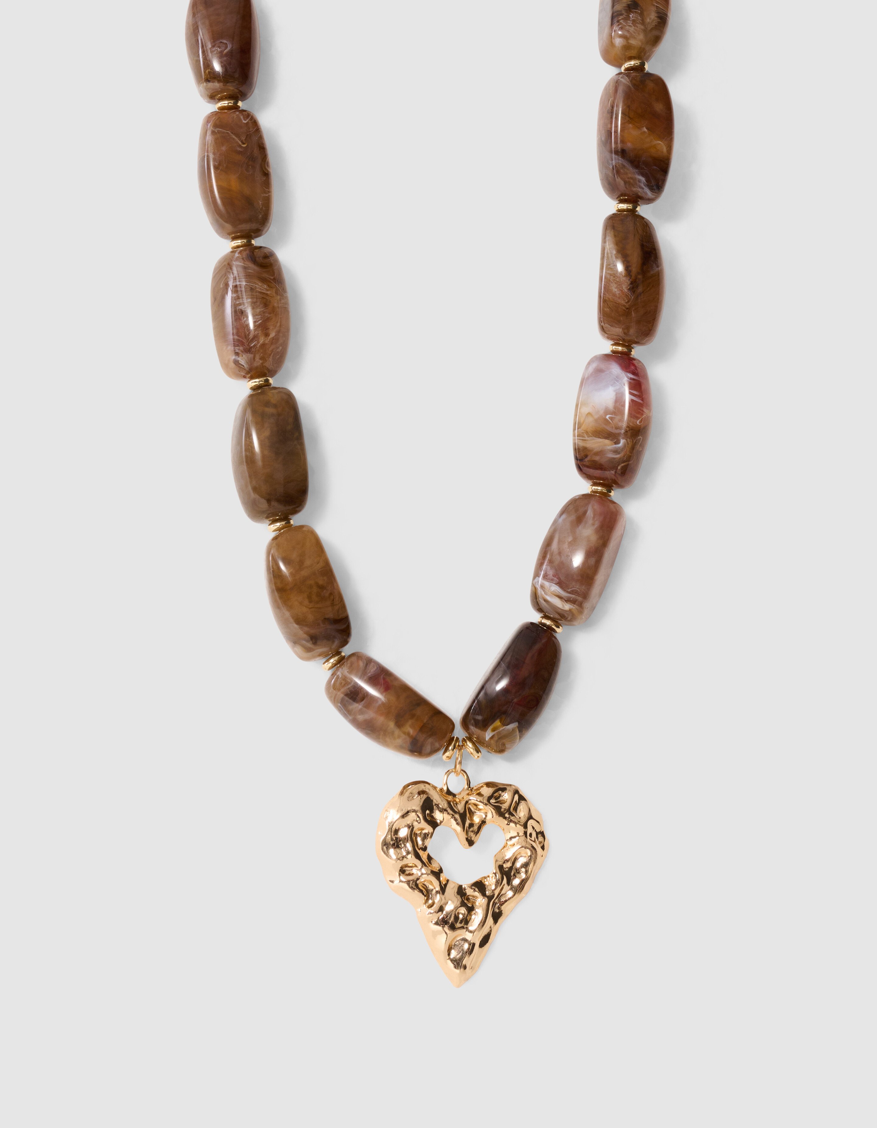 Square Beaded Heart Ketting Bruin SHOEBY ACCESSOIRES