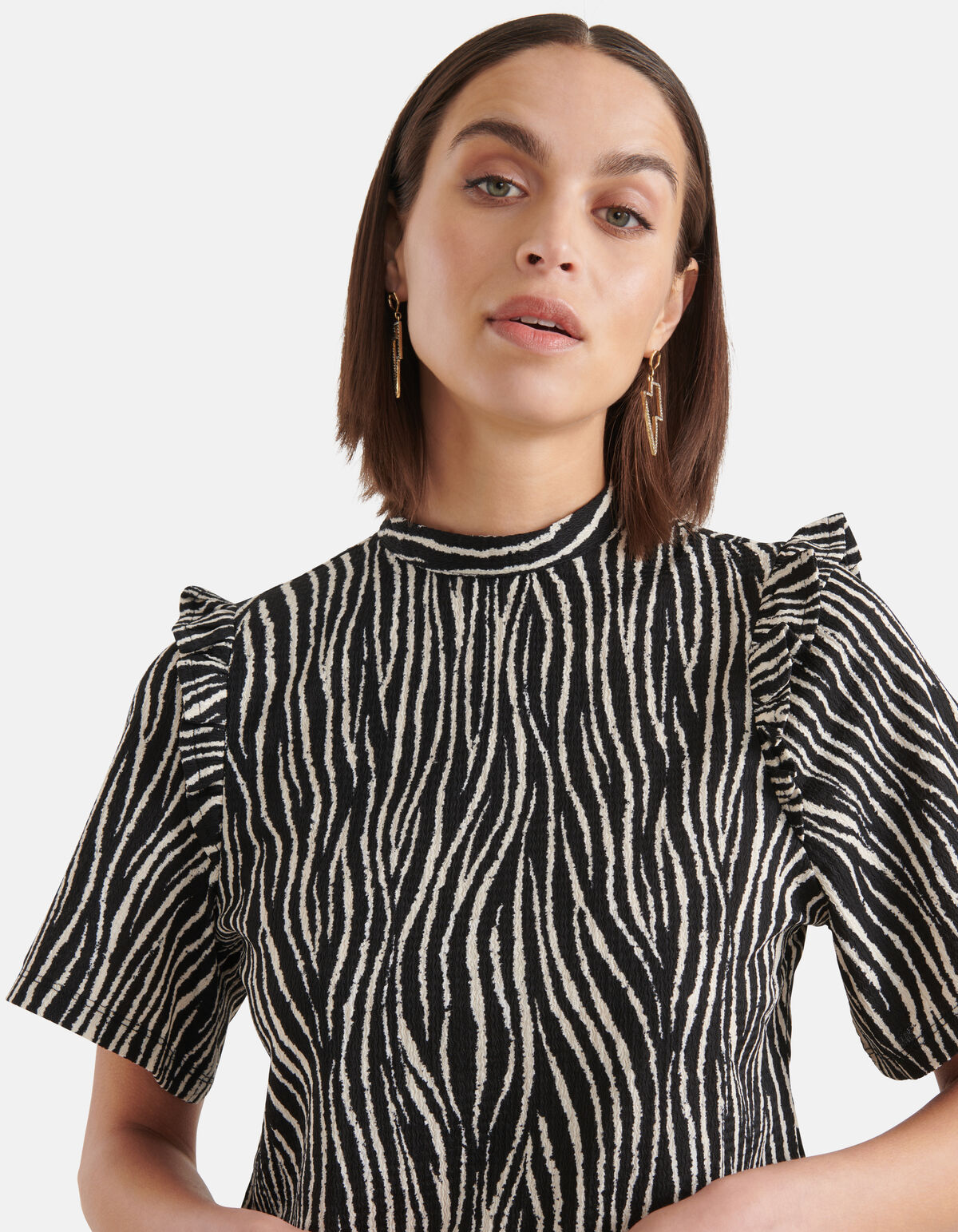 Zebra Crinkle Top Zwart SHOEBY WOMEN