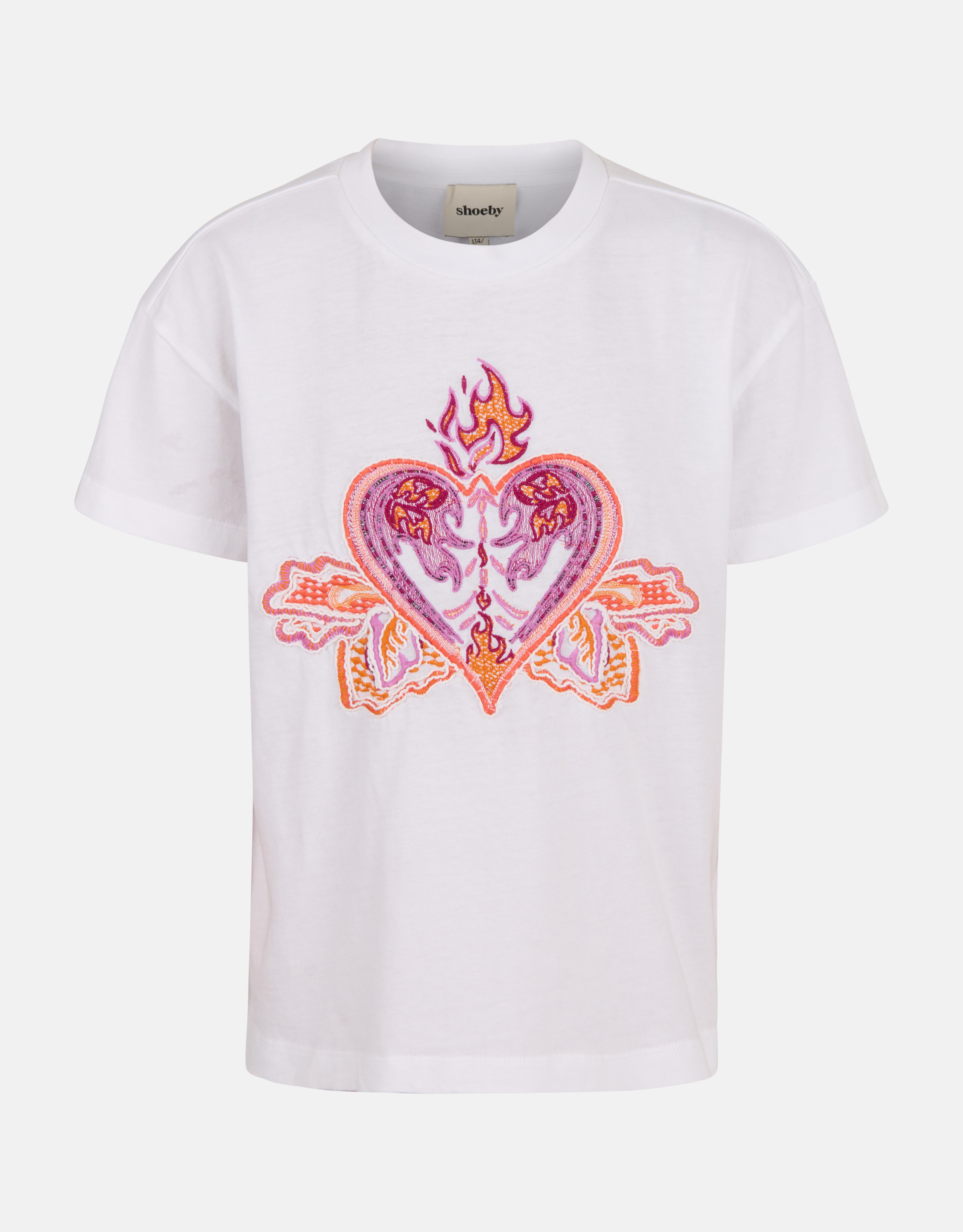 Heart Embroidery T-shirt Gebroken Wit SHOEBY GIRLS