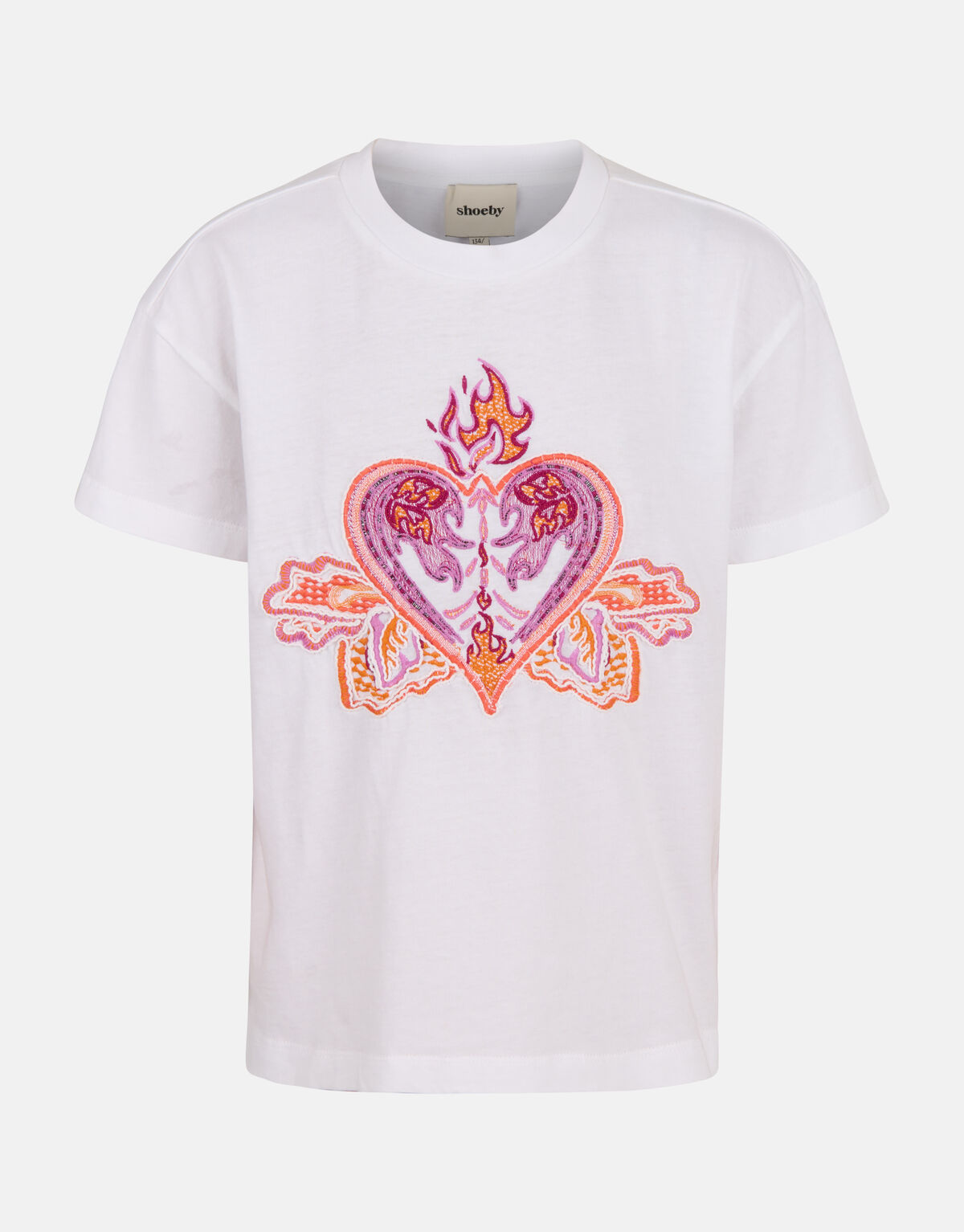 Heart Embroidery T-shirt Gebroken Wit SHOEBY GIRLS