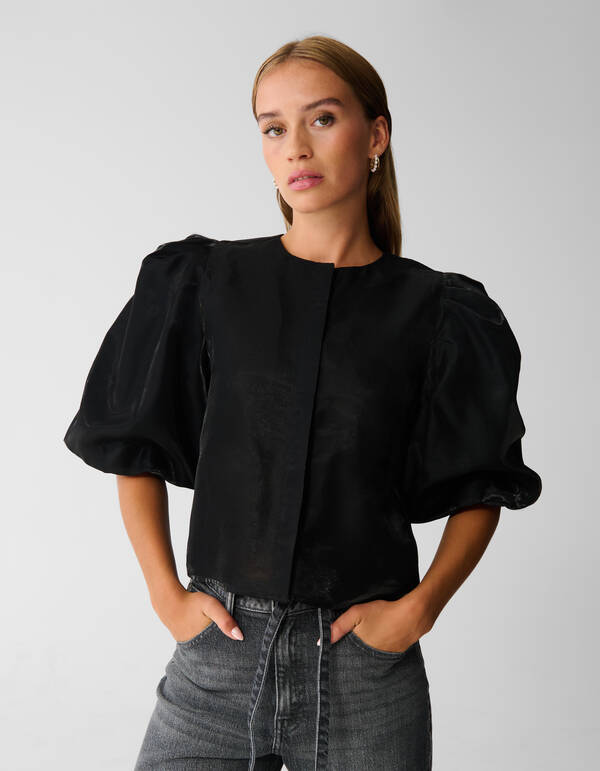 Shiny Puff Blouse Zwart SHOEBY WOMEN