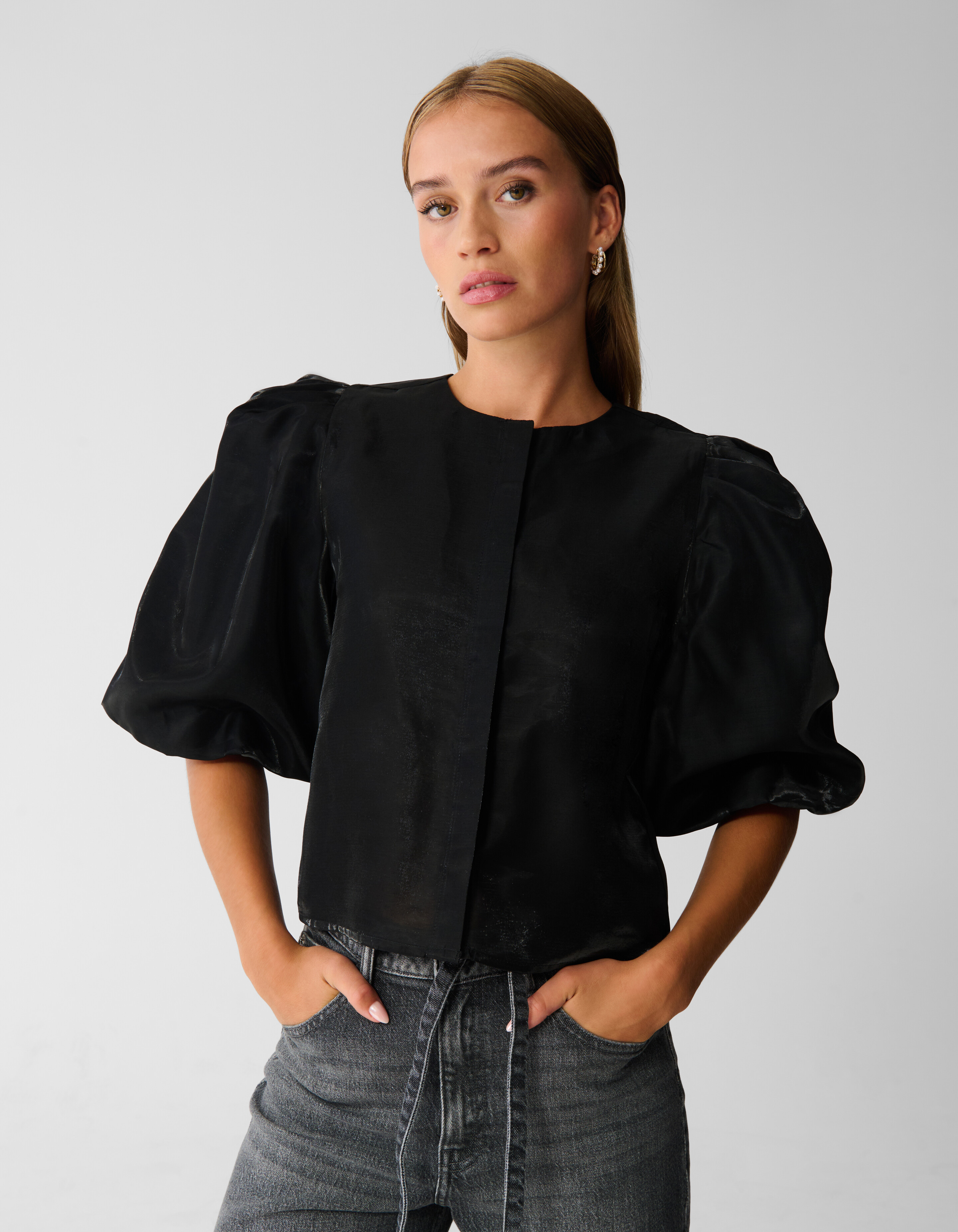 Shiny Puff Blouse Zwart SHOEBY WOMEN