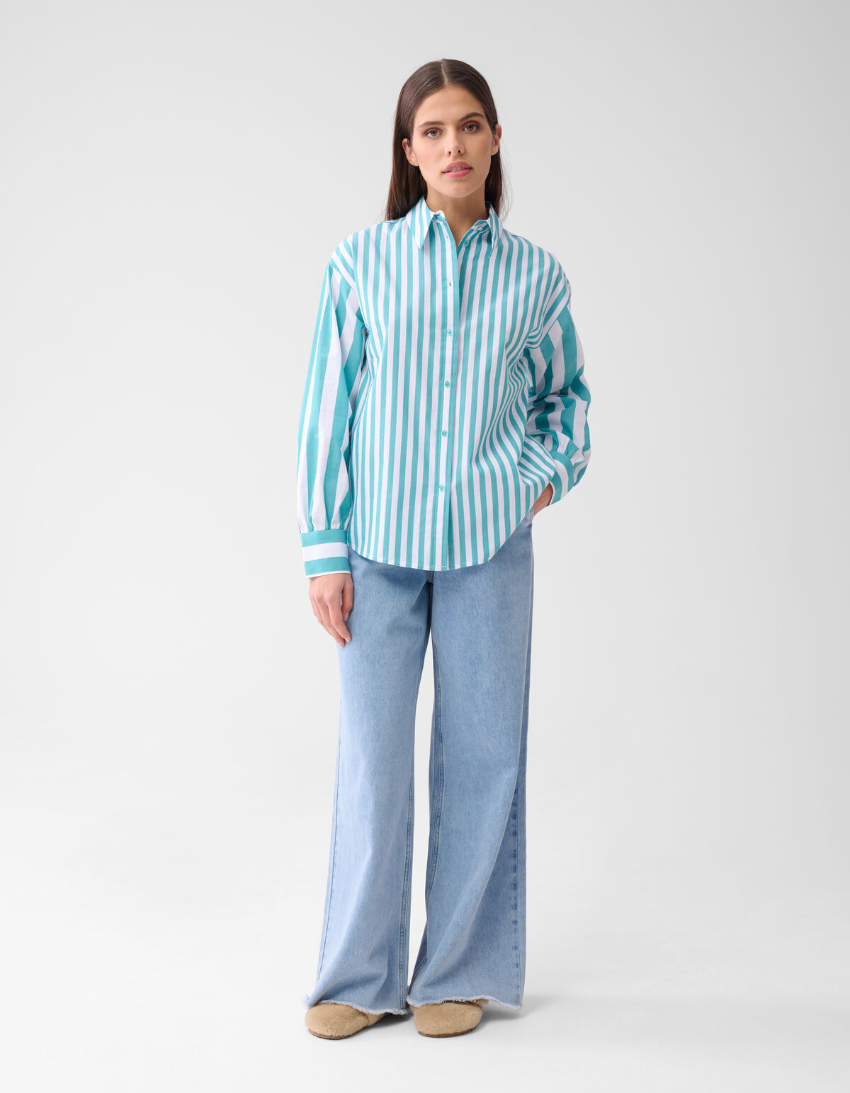 Pinstripe Blouse Groen SHOEBY WOMEN