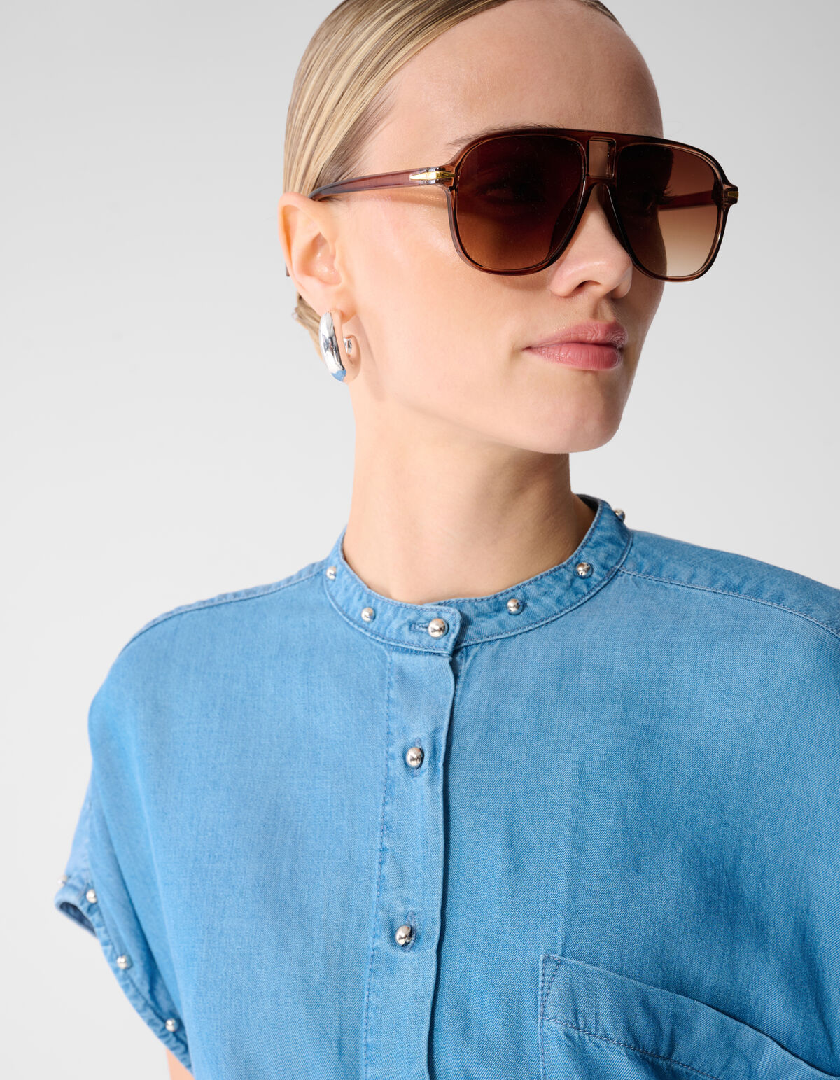 Studs Denim Blouse Blauw SHOEBY WOMEN