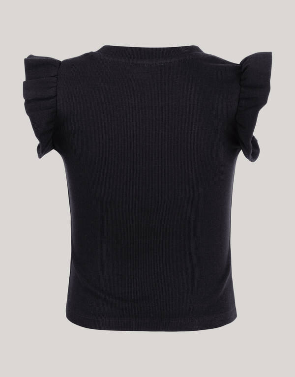 Ruffle Rib Top Zwart SHOEBY GIRLS