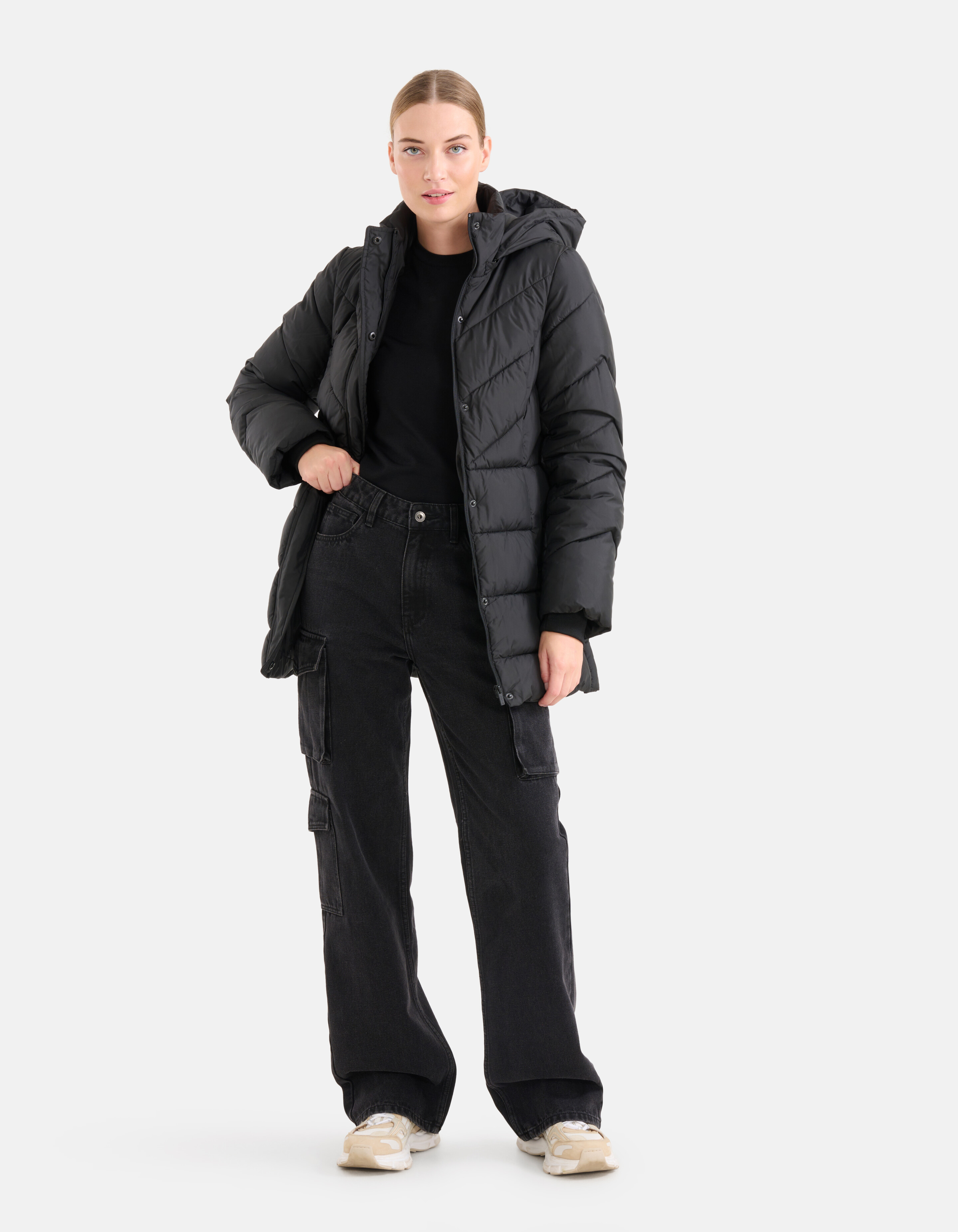Diagonale Puffer Jas Zwart SHOEBY WOMEN