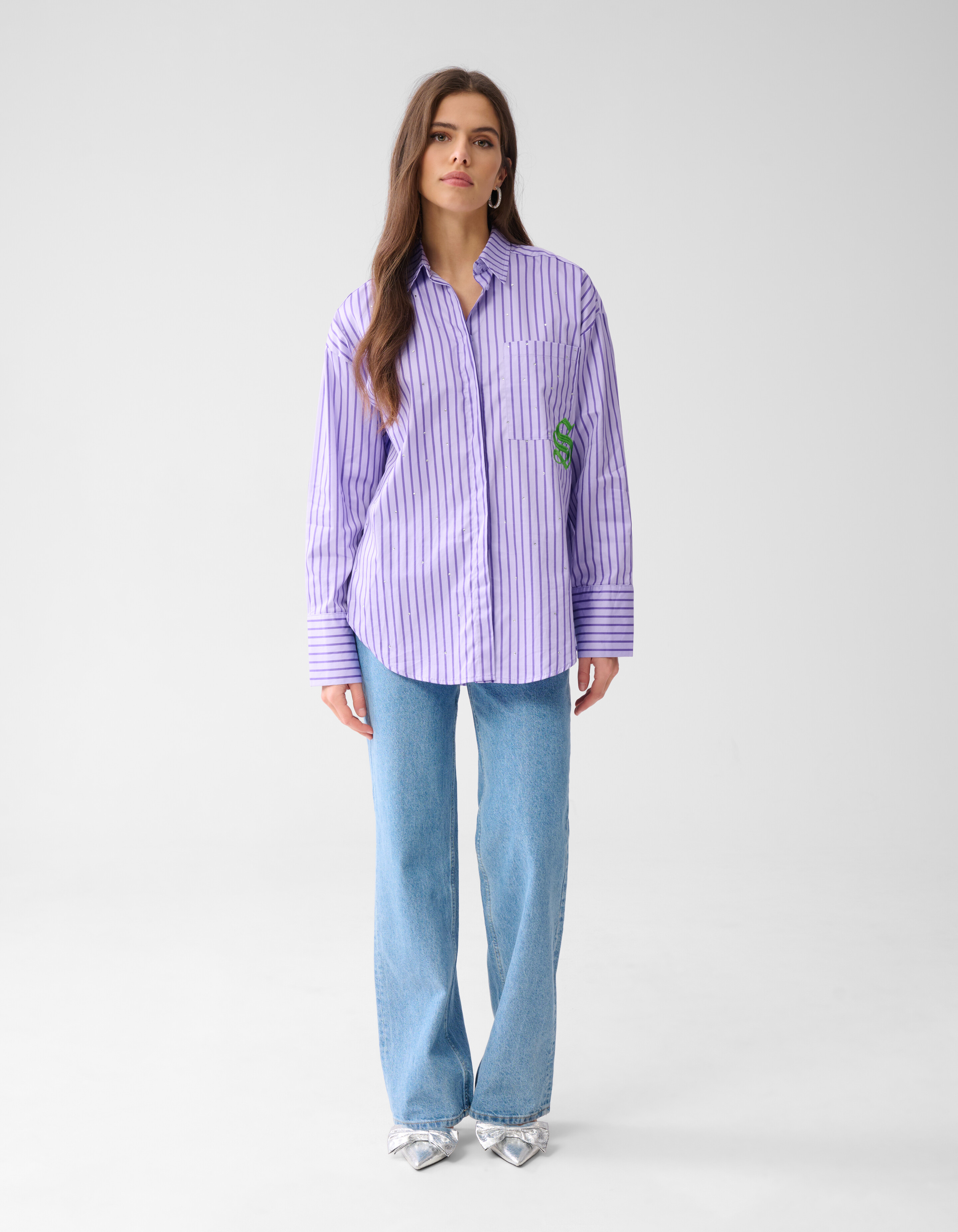 Pinstripe Logo Blouse Paars SHOEBY WOMEN