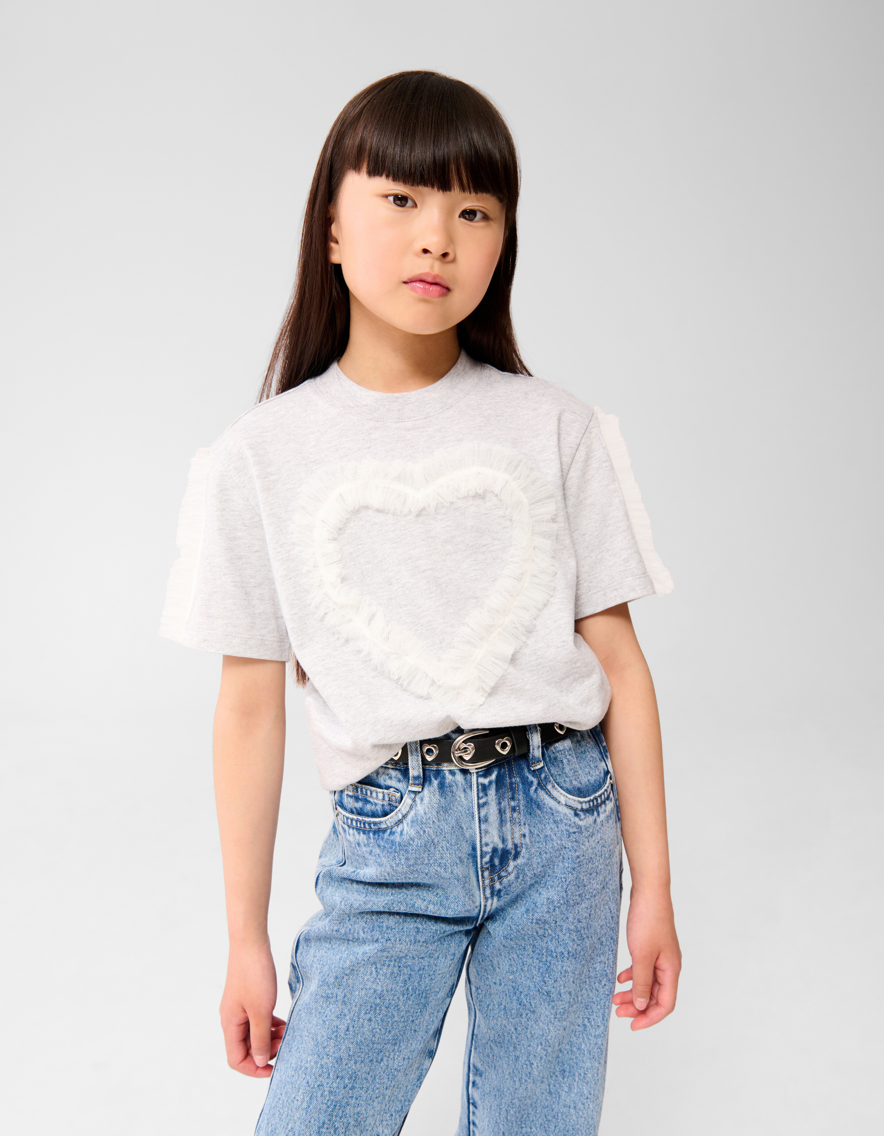 Mesh Heart T-shirt Lichtgrijs SHOEBY GIRLS