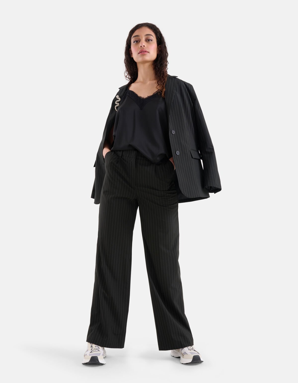 Loose Fit Pintstripe Pantalon Zwart SHOEBY WOMEN